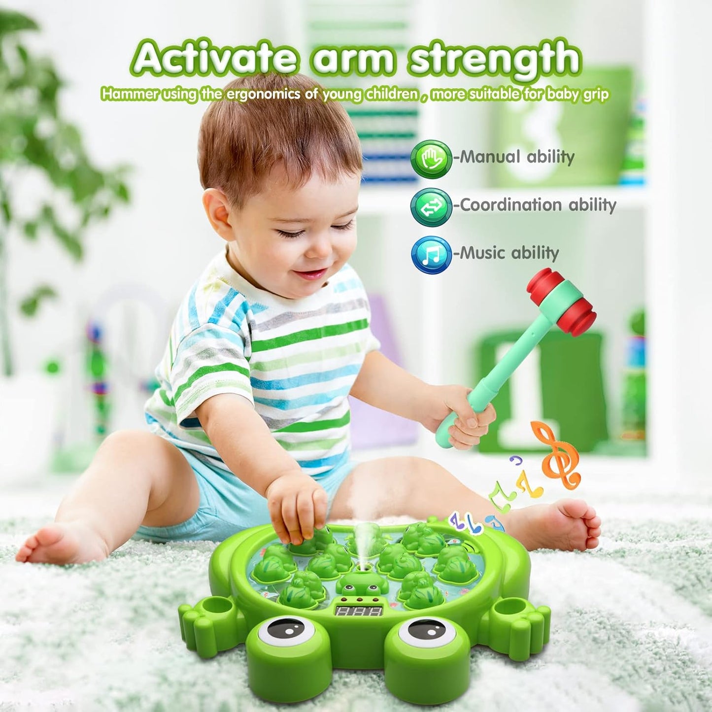 HotHopeRock Toys for 2 3 4 5 Year Old Boy,Toddler Toys Age 2-4, Whack A Frog Game,with 5 Modes,45 Levels,9 Music Spray and Light-up, Baby Toy Gifts for Early Learning, Birthday Gift for Toddler Boy Toys
