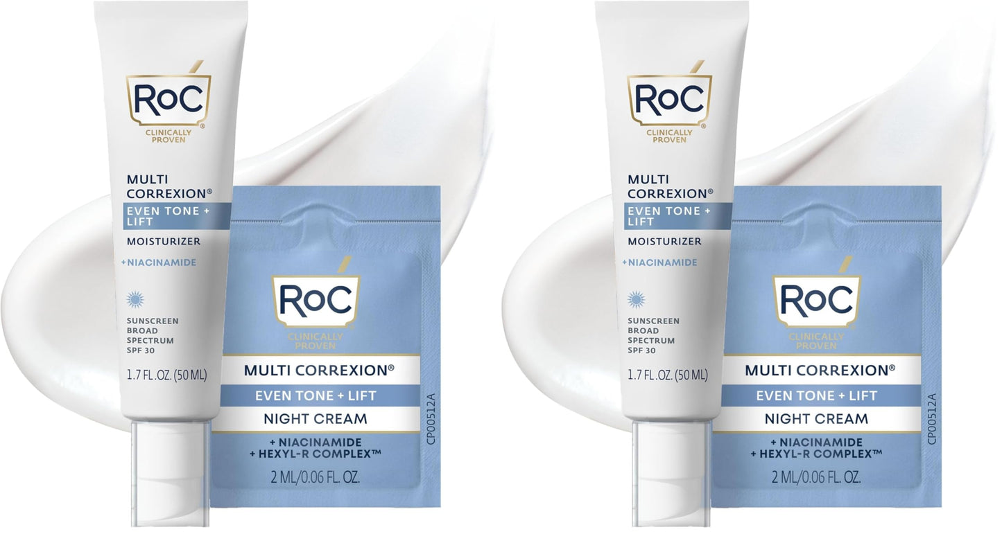 HotRoC Multi Correxion 5 in 1 Chest Neck Face Moisturizer Face Cream with SPF 30 for Visible Wrinkle and Neck Firming and Tightening, Oil Free Skin Care, 1.7 oz (Packaging May Vary)