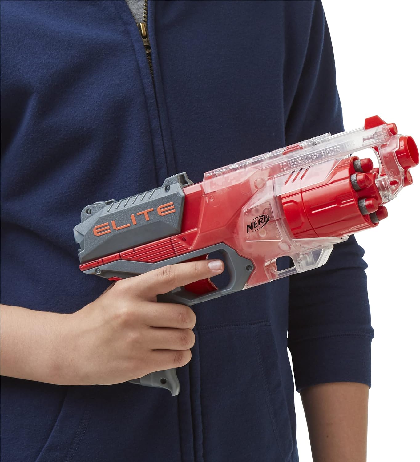 Hot NERF Elite Disrupter Blaster - 6-Dart Rotating Drum, Slam Fire, Translucent Red (Amazon Exclusive)