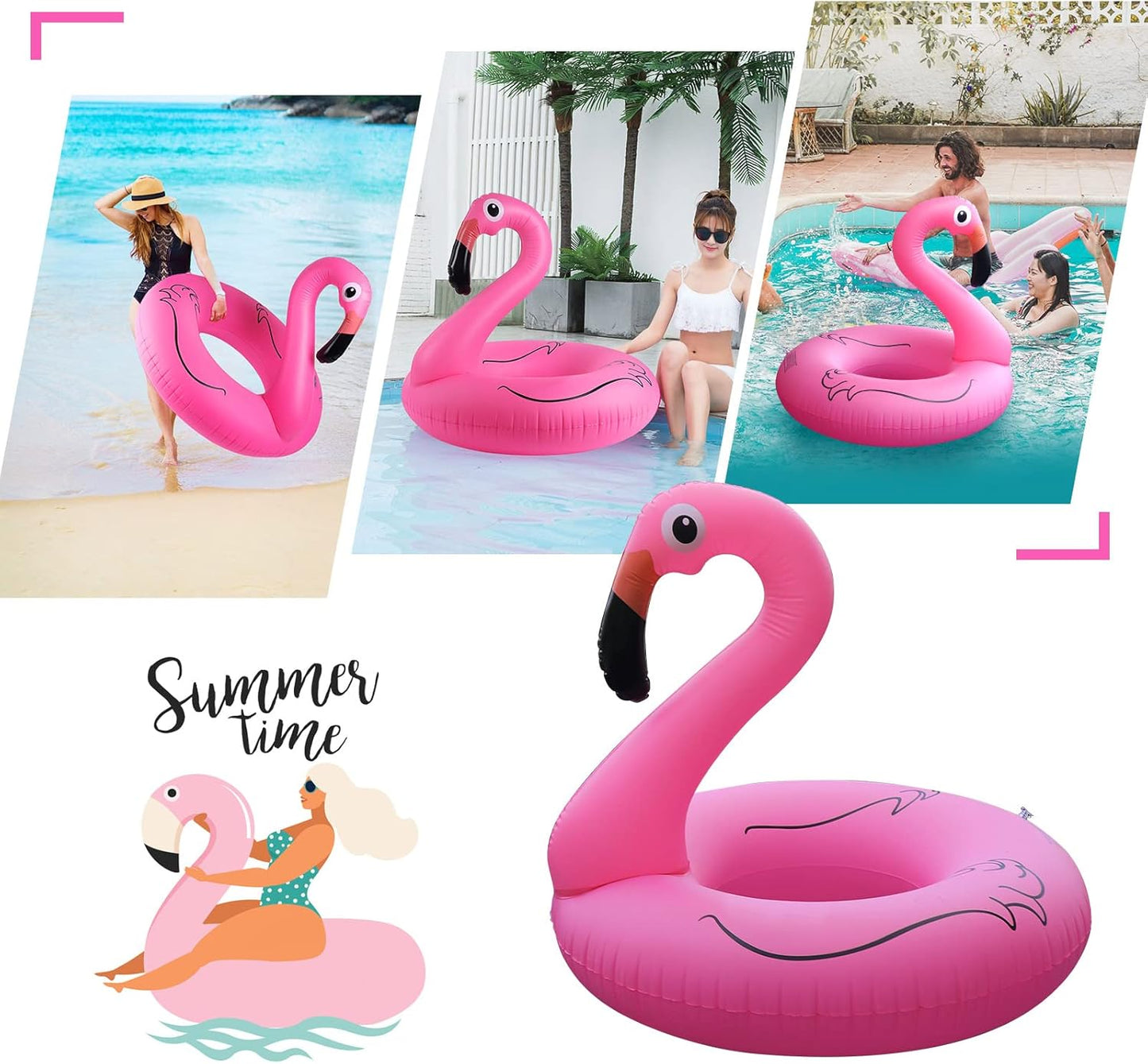 HotInflatable Flamingo Pool Floats with Lights, FlyfreeU Solar Powered Pink Pools Flamingo Float Rings, 42'' Lake Beach Floaties Swimming Rings Summer Pool Raft Lounger for Adults Water Party Supplies