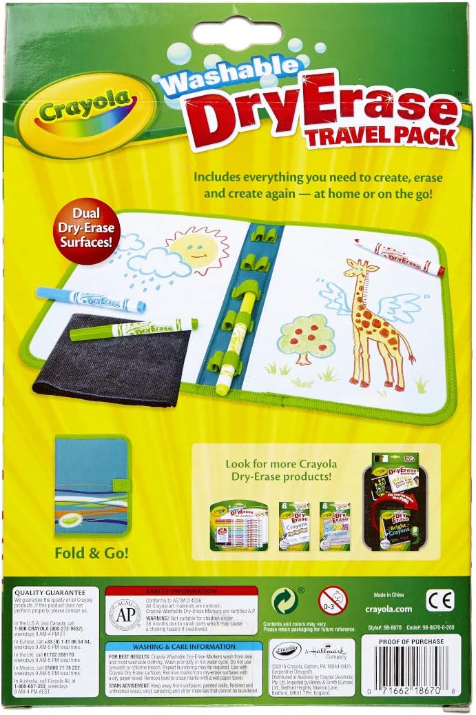 Hot Crayola Washable Dry Erase Travel Pack, Whiteboard for Kids, Ages 4, 5, 6, 7