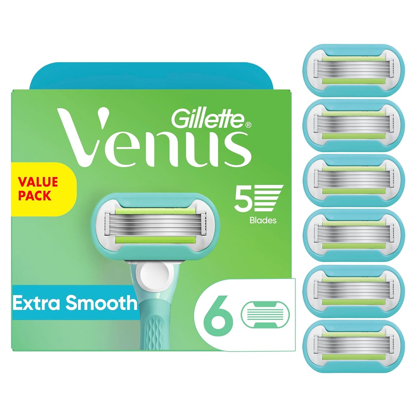 HotGillette Venus Extra Smooth Womens Razor Blade Refills, 6 Count, Designed for a Close, Smooth Shave