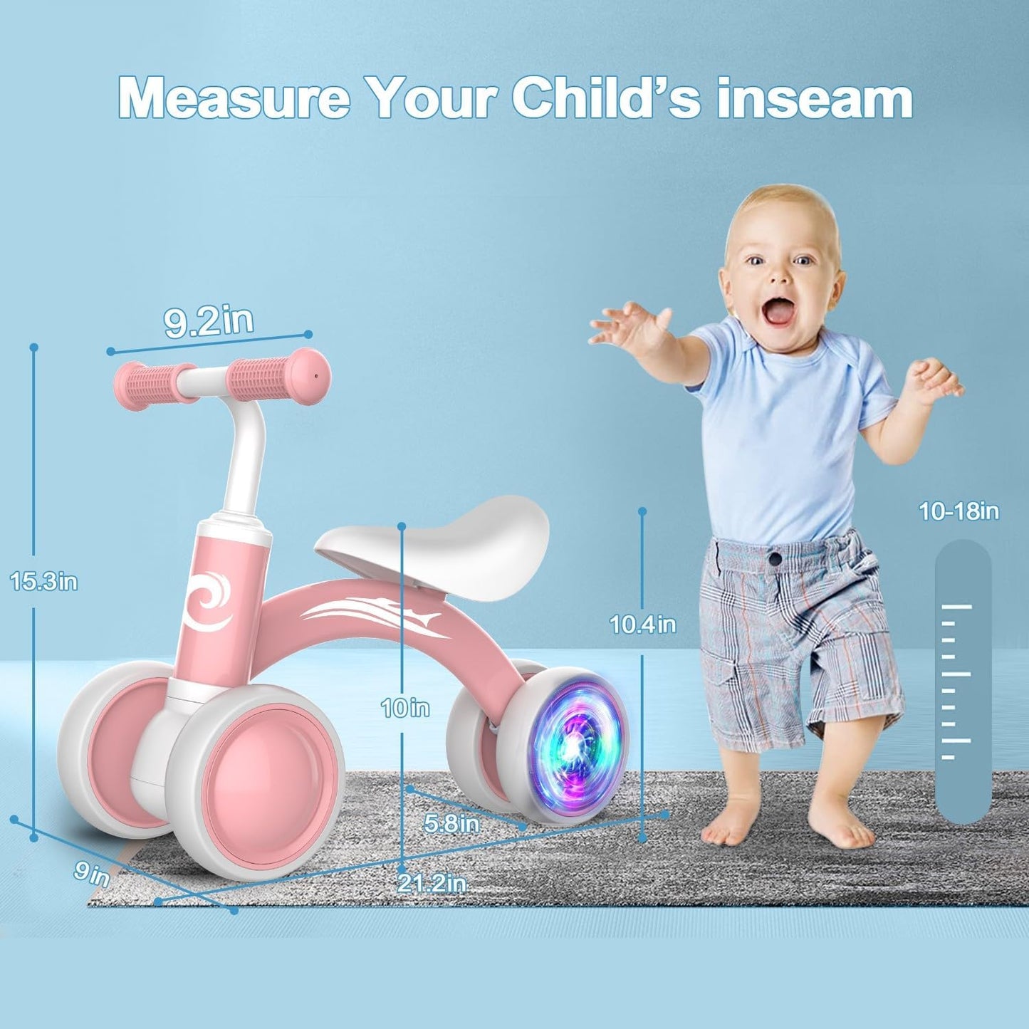 HotGamfeiny Colorful Lighting Baby Balance Bike Toys for 1 Year Old Boy Girl Gifts, 10-36 Month Toddler Balance Bike, No Pedal 4 Silence Wheels & Soft Seat First Riding on Toys, 1st Birthday Gifts