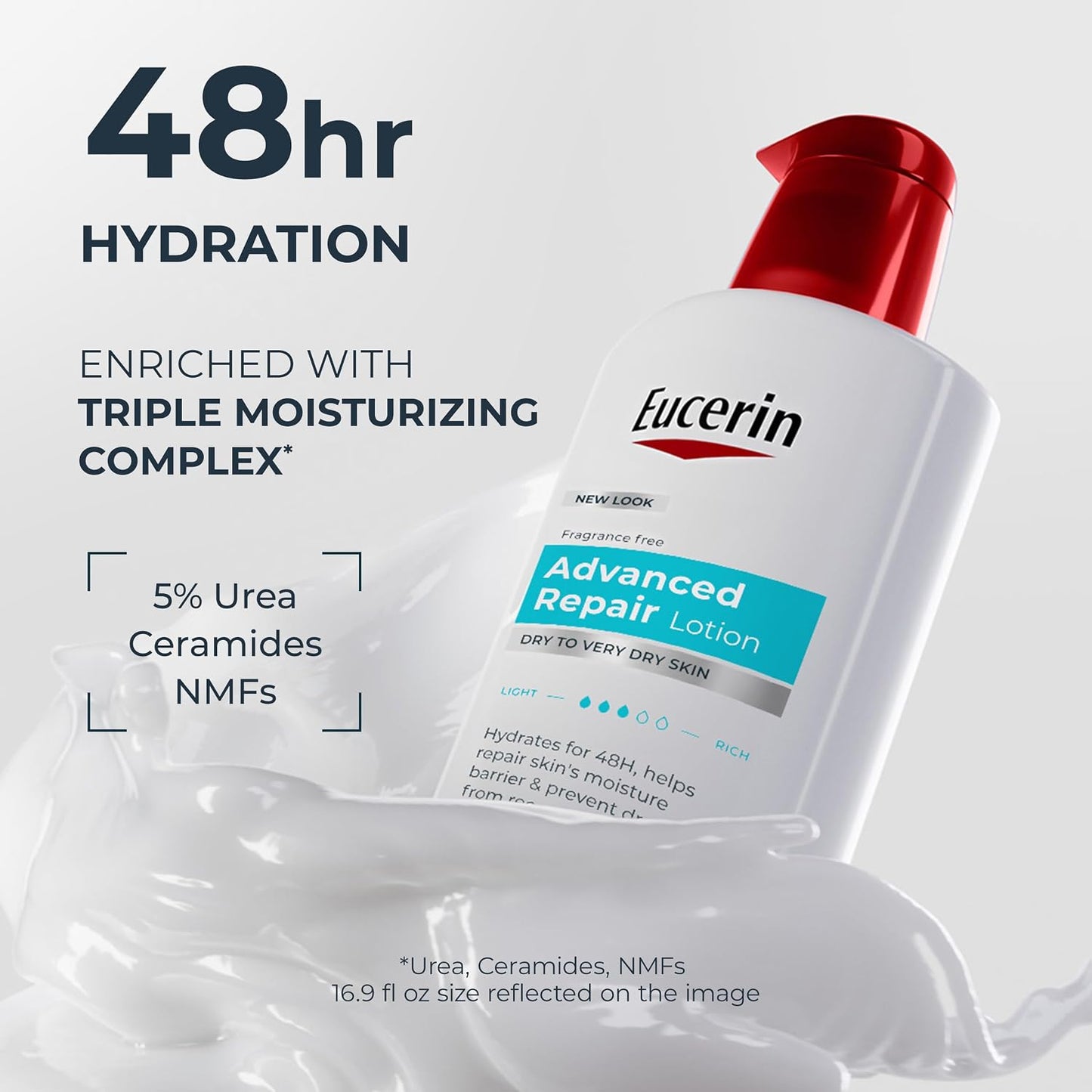 HotEucerin Advanced Repair Lotion, Urea Enriched, Unscented Body Lotion for Dry Skin With Triple Moisturizing Complex, 16.9 FL OZ Bottle