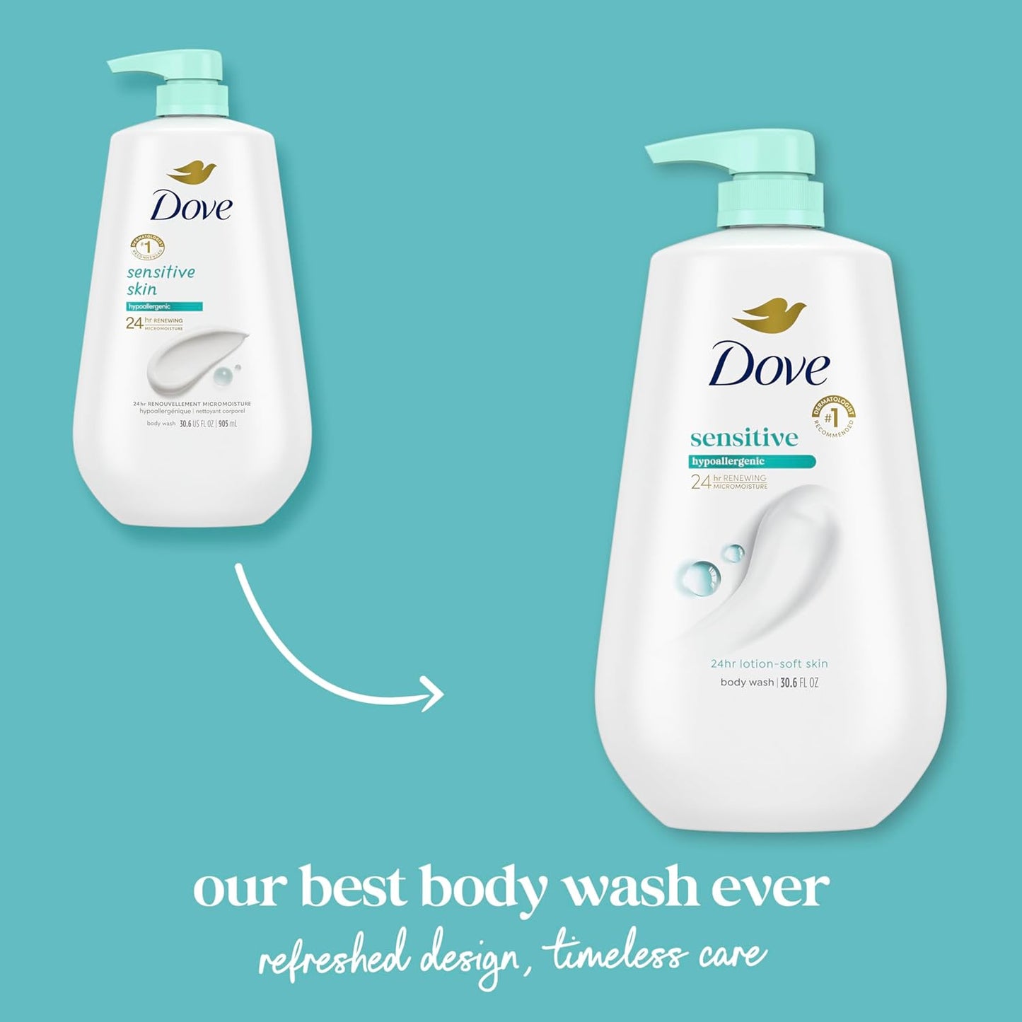 HotDove Body Wash 3 Count Sensitive Skin For 24hr Lotion-Soft Skin Moisturizing Skin Cleanser Gentle Hypoallergenic Formula with No Sulfates No Parabens
