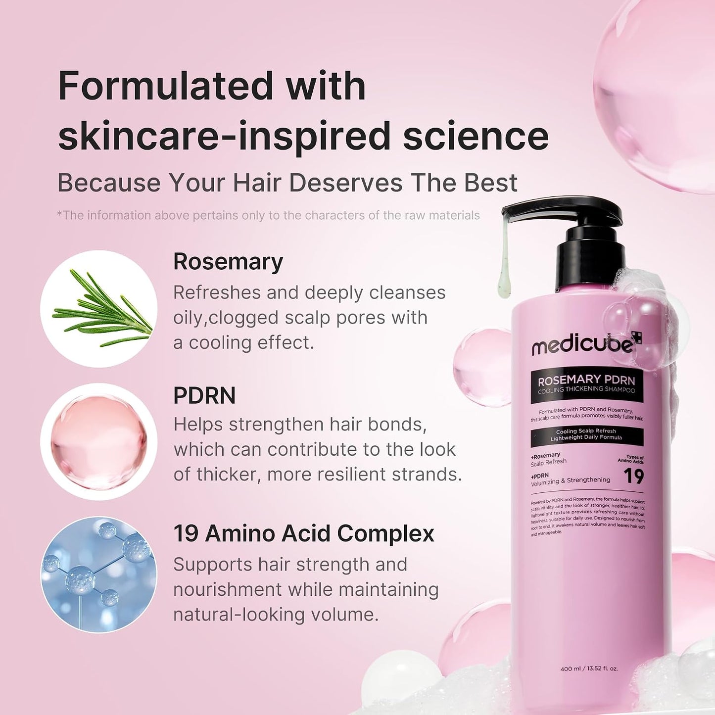 Hotmedicube Rosemary PDRN Clarifying Thickening Shampoo | Cooling, Clarifying Care for Thinning, Weak & Flaky Hair | Amino Acid Complex for Stronger, Thicker-Looking Hair | Korean Hair Care, 13.52 fl.oz