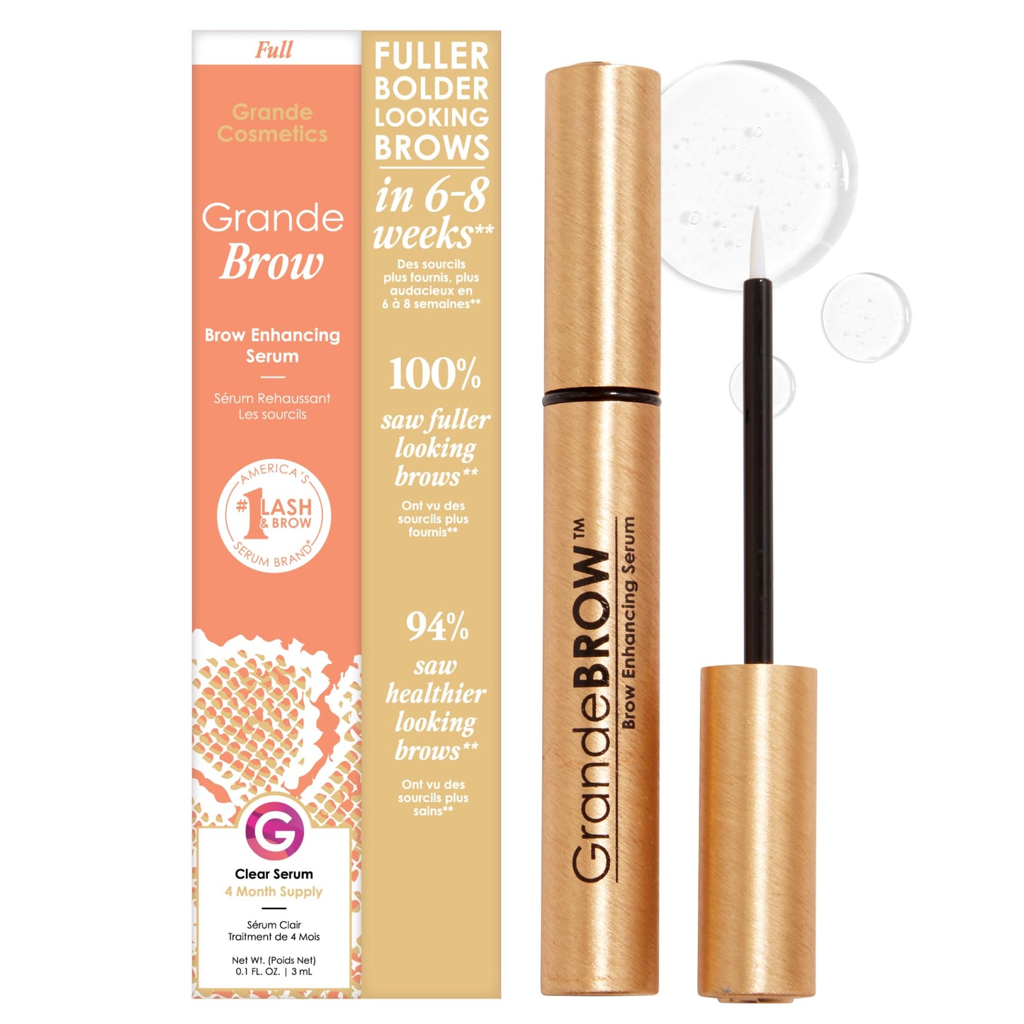 HotGrande Cosmetics GrandeBROW Brow Enhancing Serum For Fuller, Bolder, Looking Eyebrows - Brow Serum With Vitamins, Peptides, Antioxidants, Amino Acids, Cruelty-Free