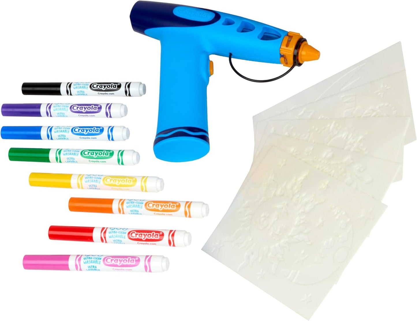 HotCrayola Marker Airbrush Spray Art Kit, Battery-Powered Sprayer with 8 Washable Markers & 5 Stencils, DIY Craft Set, Ages 6+