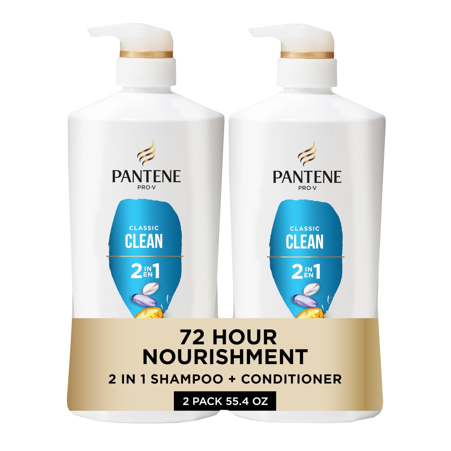 HotPantene 2-in-1 Shampoo & Conditioner, Classic Clean - Pro-V Nutrients for Dry, Color-Treated Hair, Healthy Looking Hair Every Wash, Antioxidant-Rich, 27.7 Oz Each, 2-Pack + Rescue Shot (0.5 Oz)