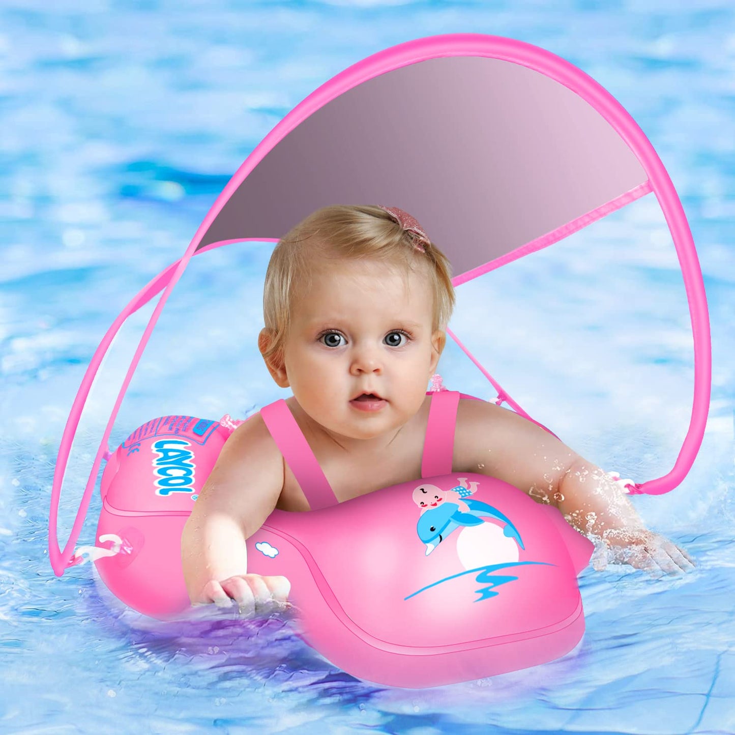 HotBaby Pool Float with Canopy UPF50+ Sun Protection, no flip Over Inflatable Baby Float for Baby 3-36 Months, Skin Protect Toddler floaties for Boys and Girls