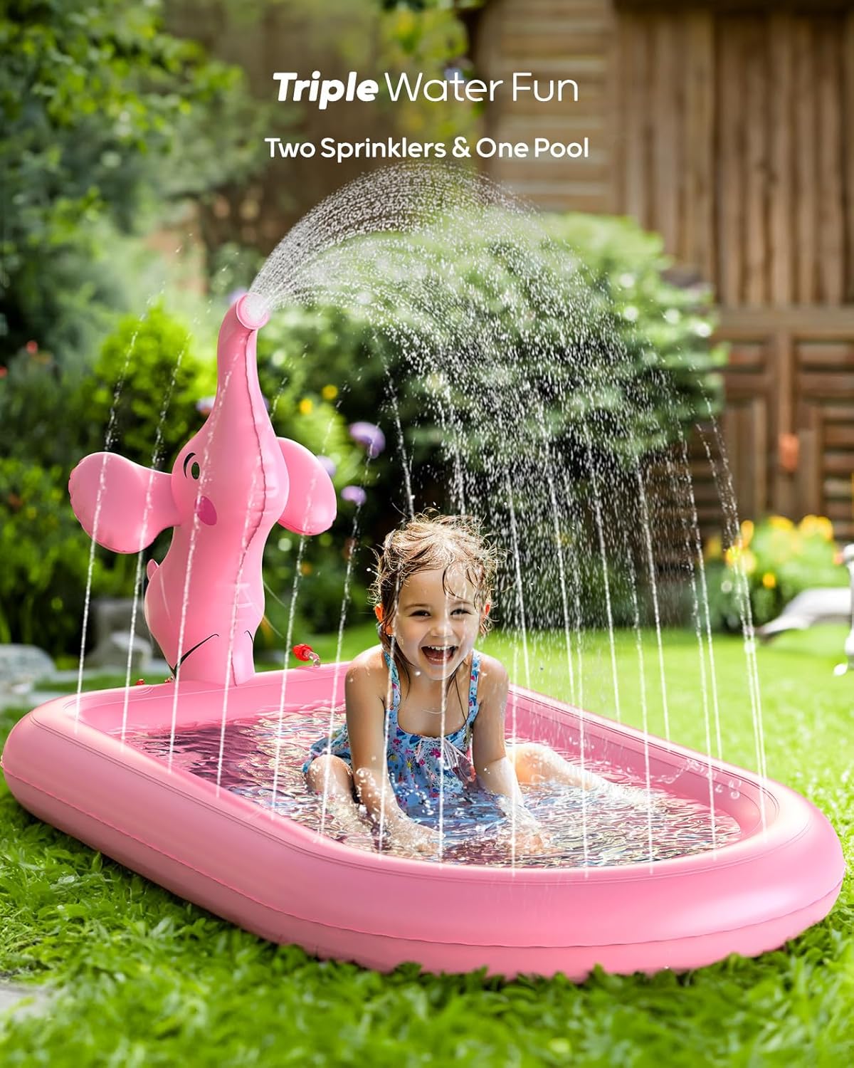 HotQPAU Splash Pads for Toddlers 1-3, Pink Elephant Toy Splash Pad for Kids, Outdoor Play Mat for Babies, Inflatable Sprinkler Pool for Birthday Girl Gifts 1 Year Old Girl