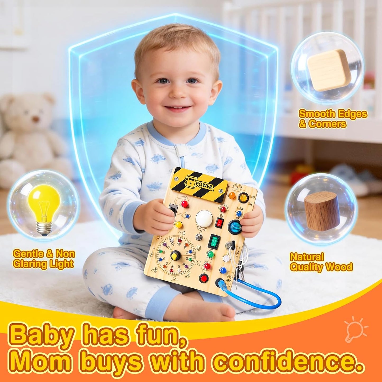 HotGrarain Busy Board for Toddlers - Montessori Educational Toy for 1-3 Year Old Boys & Girls | Travel-Friendly Sensory Learning Activity | Ideal for Kids with Autism(Clocks Busy Board)