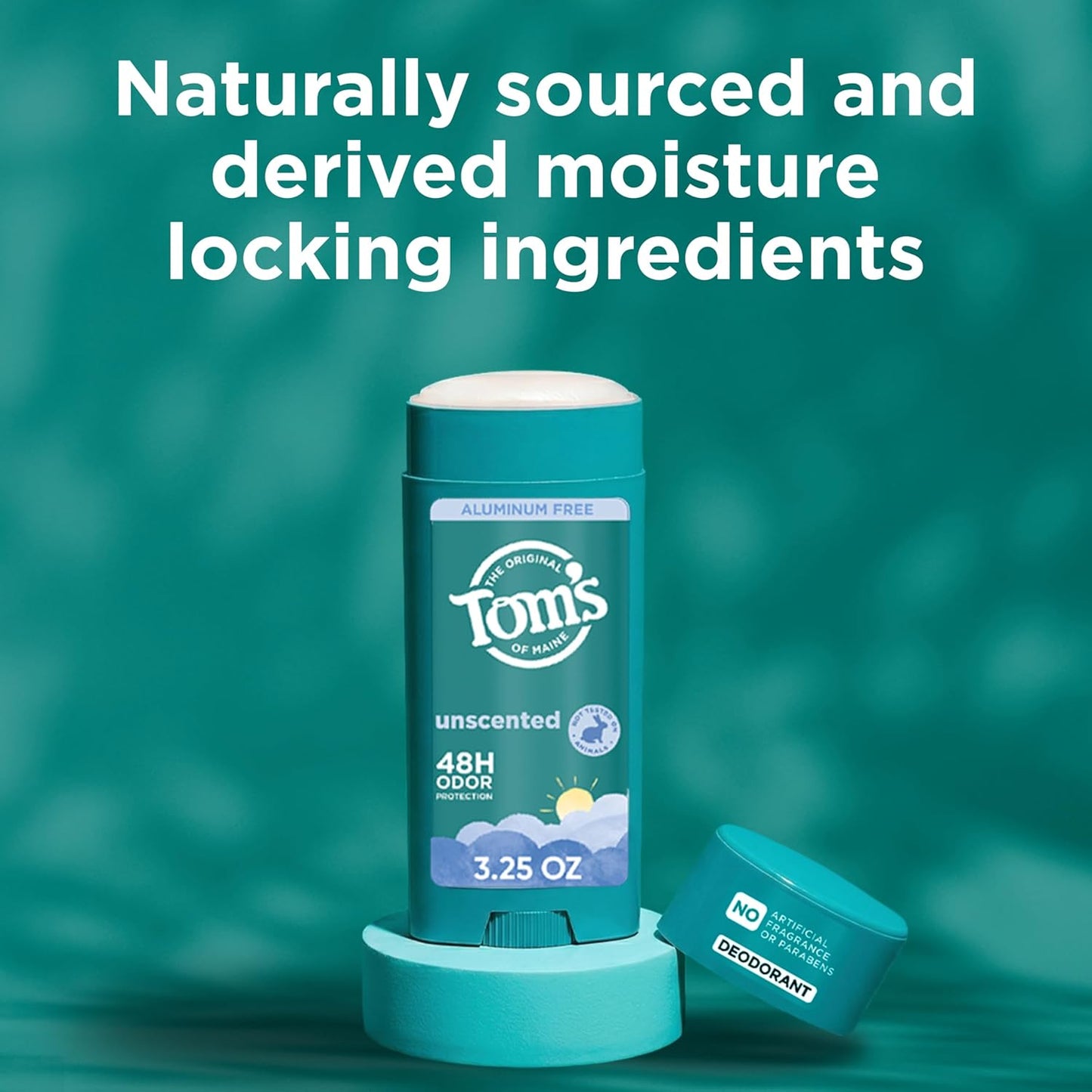 HotTom’s of Maine Unscented Natural Deodorant, Aluminum Free, Clear Application, Odor & Wetness Protection, Naturally Derived Ingredients, 3.25 oz (2 Pack)