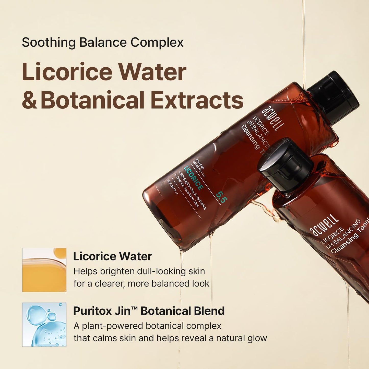 HotACWELL Licorice pH 5.5 Balancing Cleansing Toner - Alcohol-Free Korean Face Toner, Hydrating Clarifying Formula for Dull and Combination Skin, 5.07 fl oz