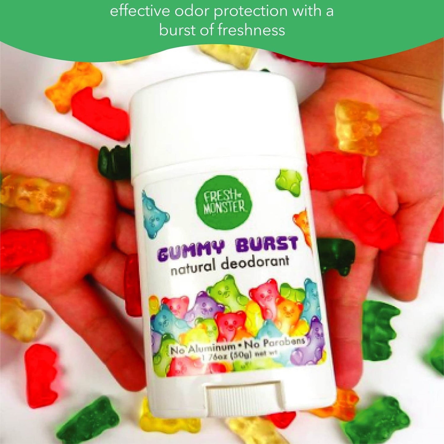 HotFresh Monster Natural Deodorant for Kids & Teens I Mom's Choice Gold Award Winner | Aluminum-Free, Paraben-Free, Hypoallergenic I 24-Hour Protection I Beach Gummy Burst Scent I 1.76 oz