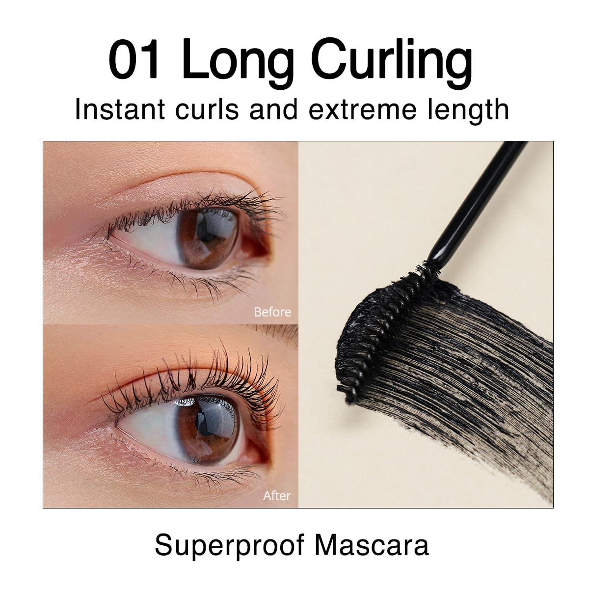 HotCLIO Kill Lash Superproof Mascara, Waterproof Fiber Lengthening for Straight Lashes, Smudge & Flake-Proof, Clump-Free Lash Extension for Lifted Curl, Safe for Sensitive Eyes (001 Long Curling)
