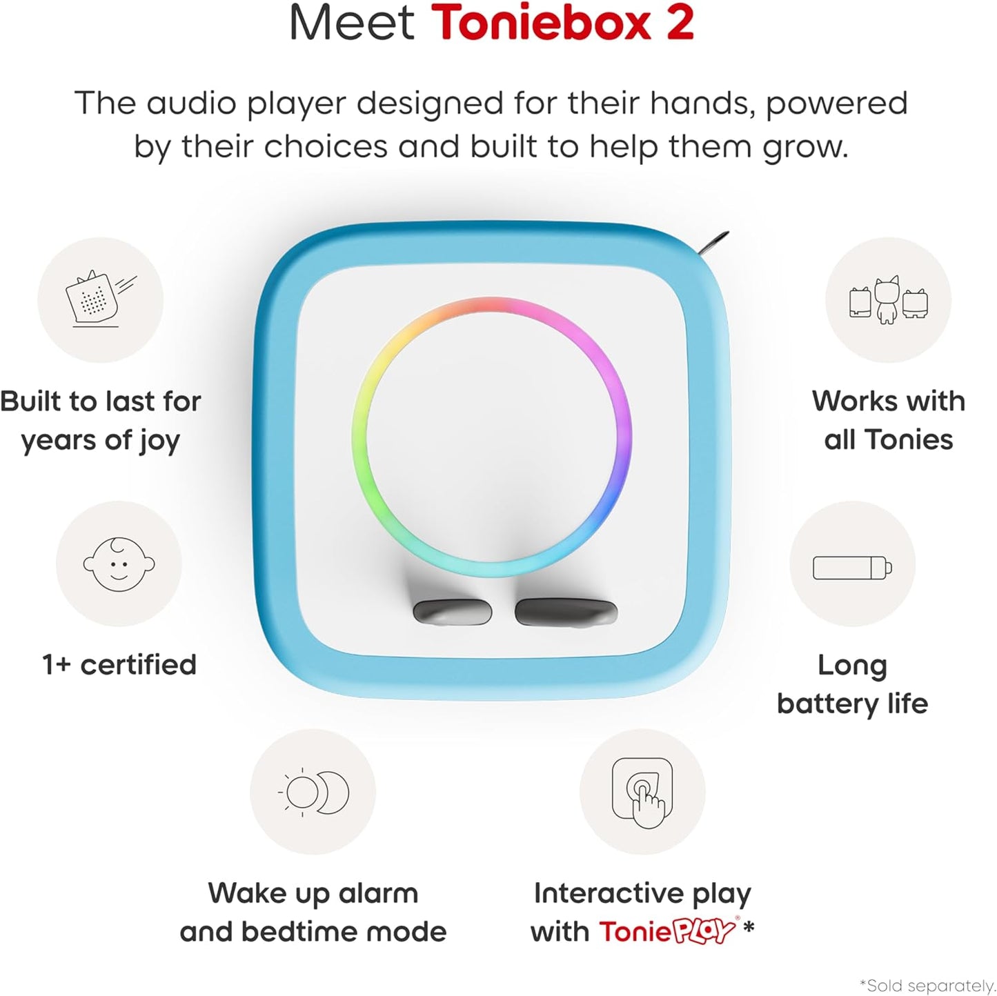 HotToniebox 2 My First Farm Bundle for Kids 1+ with Soft and Squeezable Cow, Horse, and Pig - Sky Blue