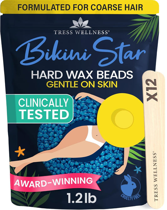 HotTress Wellness Wax Beads - Award Winning - Safe for Skin - Dermatologically Tested - At-Home Kit for Bikini, Brazilian & Full Body - Bikini Star 1.2lb