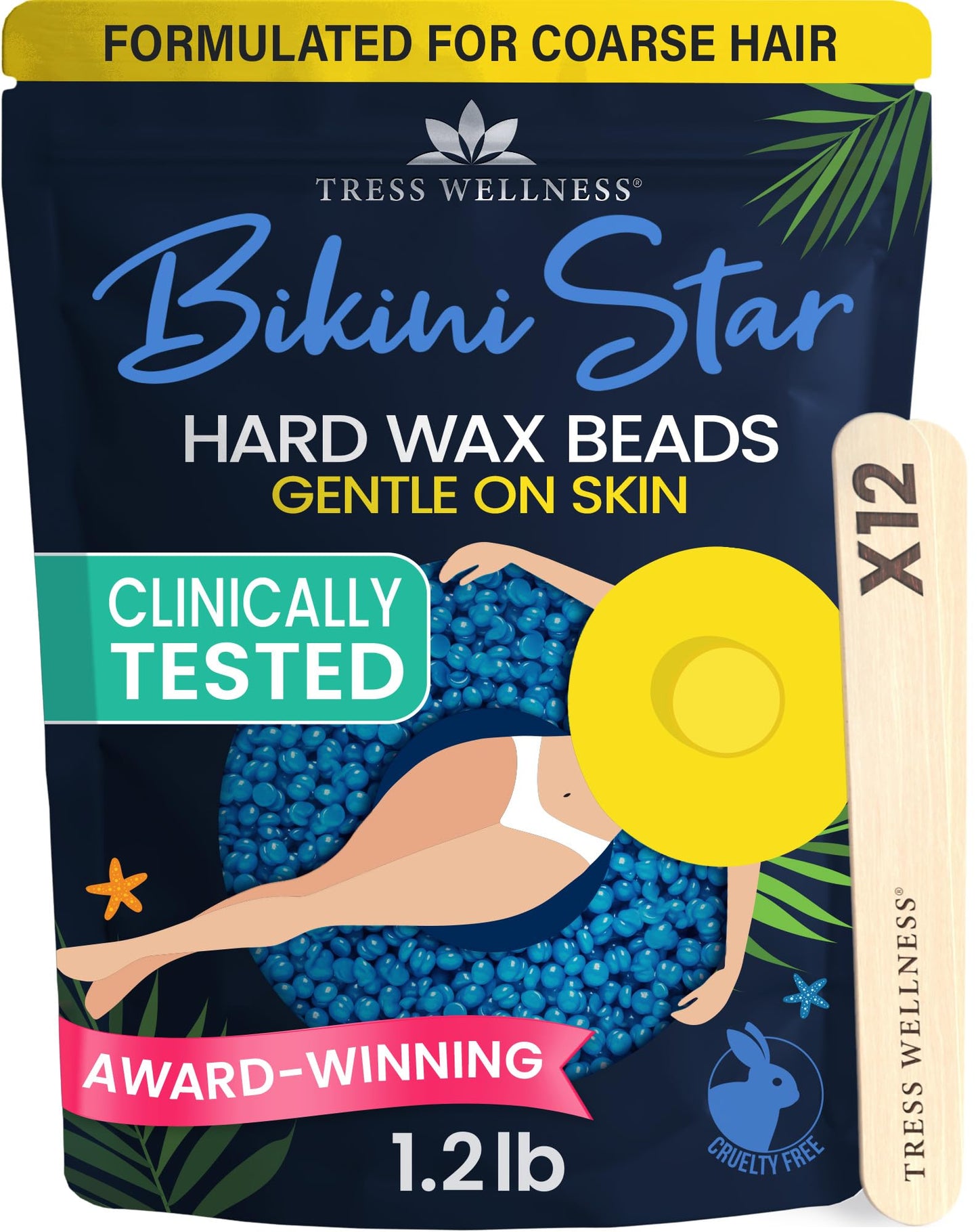 HotTress Wellness Wax Beads - Award Winning - Safe for Skin - Dermatologically Tested - At-Home Kit for Bikini, Brazilian & Full Body - Bikini Star 1.2lb