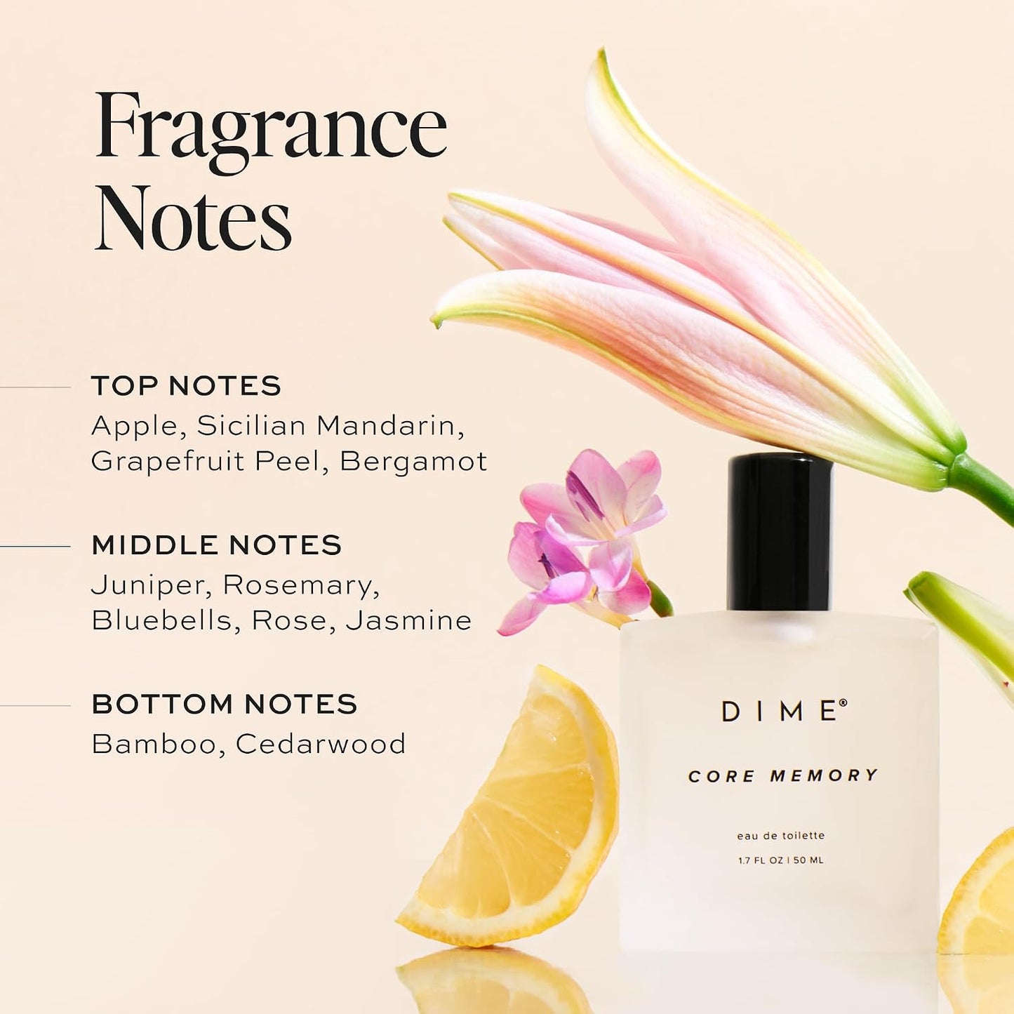 Hot DIME Beauty Core Memory Perfume for Women, Bright & Citrusy Fragrance, 1.7 oz / 50 ml