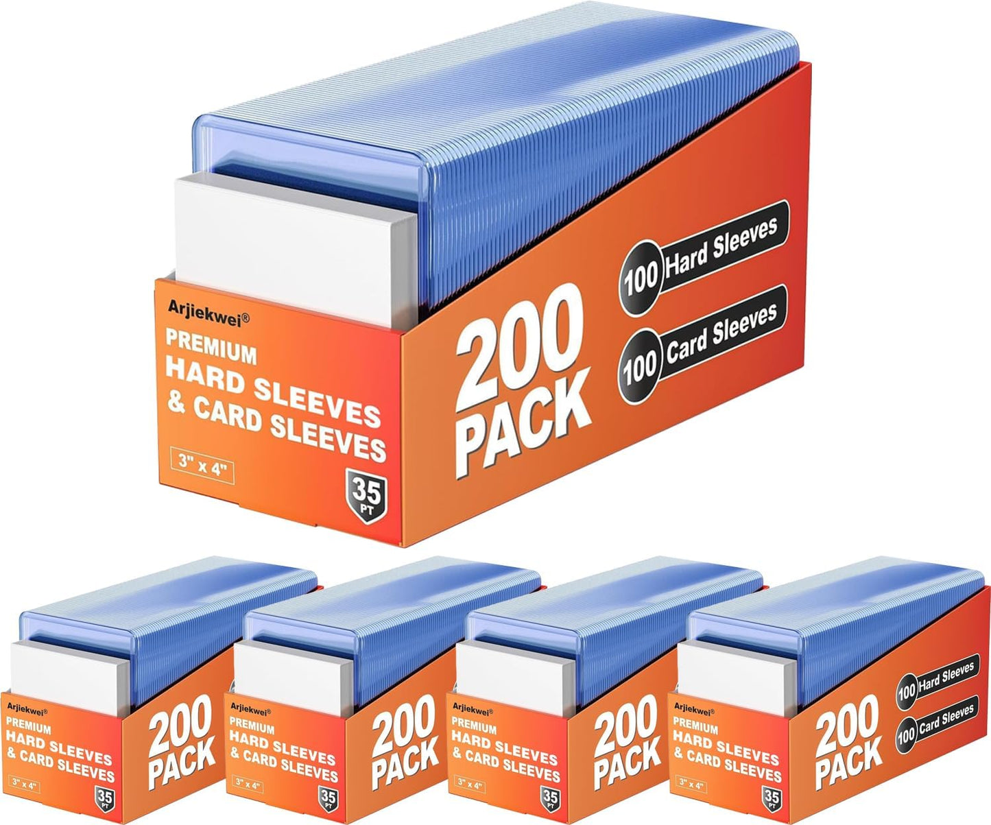 Hot1000 Pack Card Sleeves Hard Plastic, Arjiekwei 3"X 4" Baseball Cards Protectors Plastic, Premium Card Holder for Trading Sports Baseball Football Game Cards (500 Hard + 500 Soft)