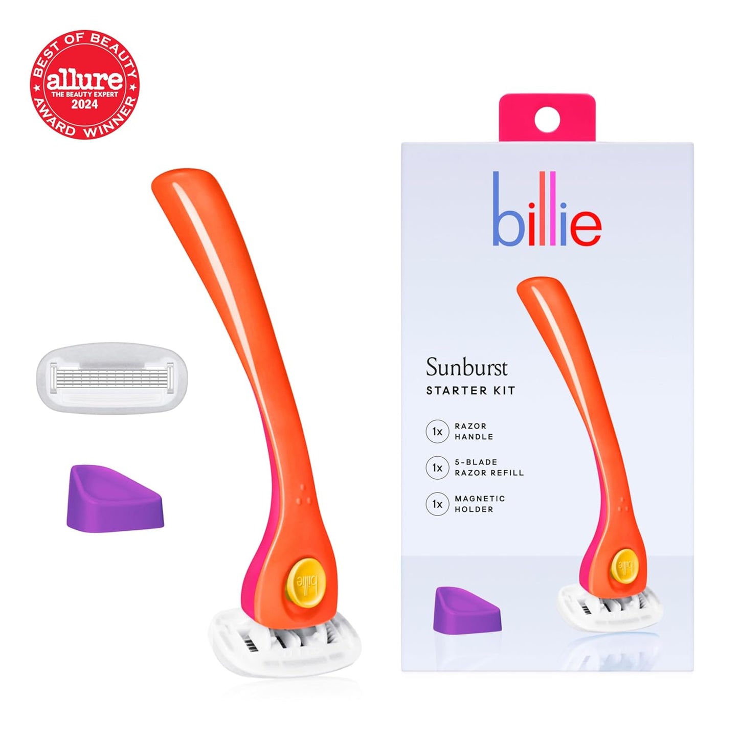 HotBillie Razors for Women Shave Kit – Women’s Razor + 2 x 5-Blade Razor Refills + Magnetic Holder – Sunburst