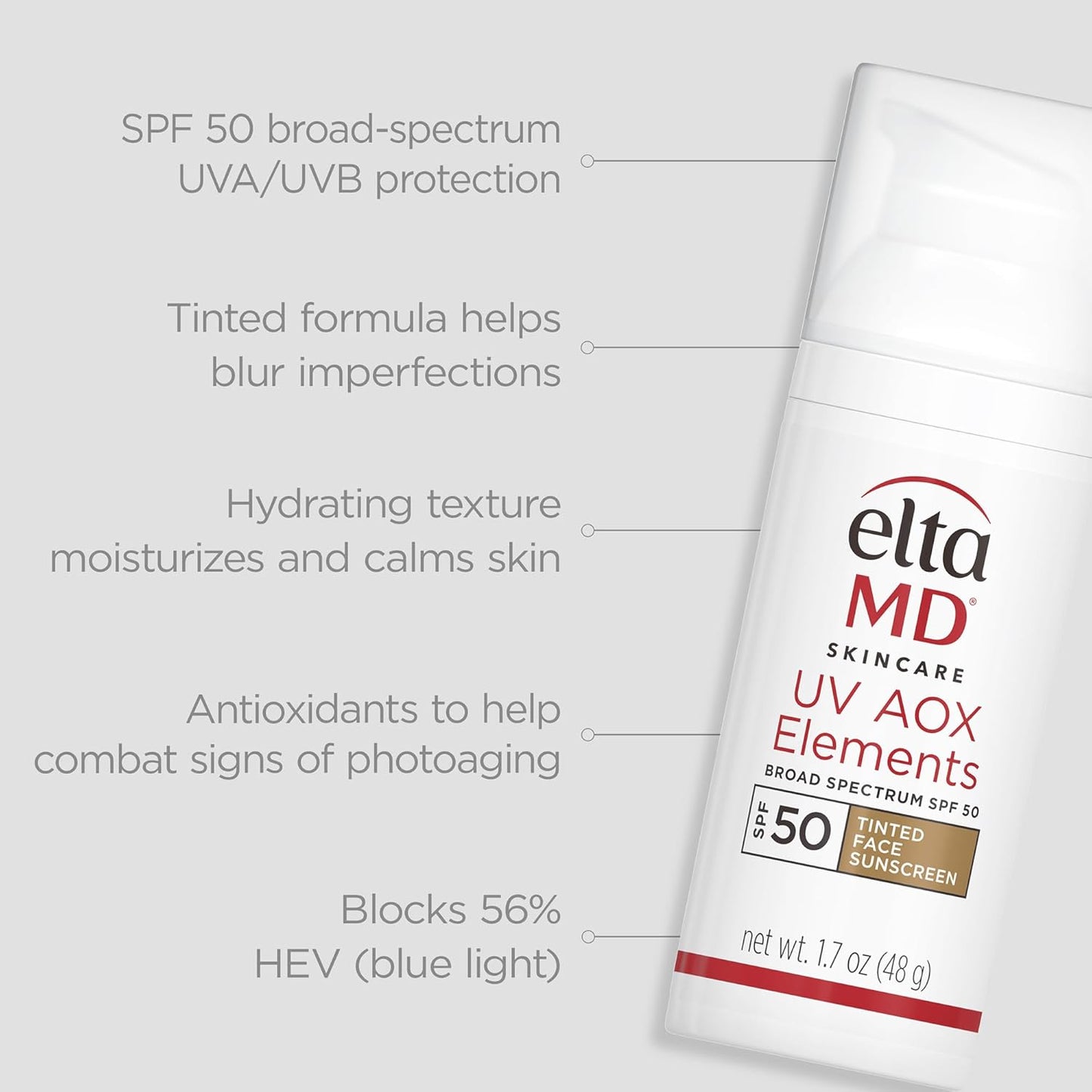 HotUV AOX Elements Tinted Mineral Face Sunscreen Lotion, Tinted Moisturizer for Face SPF 50 with Antioxidants