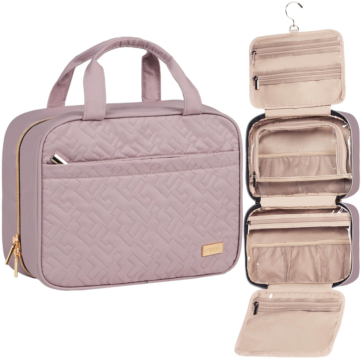 HotNISHEL Travel Toiletry Bag for women, Portable Hanging Organizer for Travel-Sized Shampoo, Conditioner, Brushes Set, makeup Accessories, Medium Size, Pink