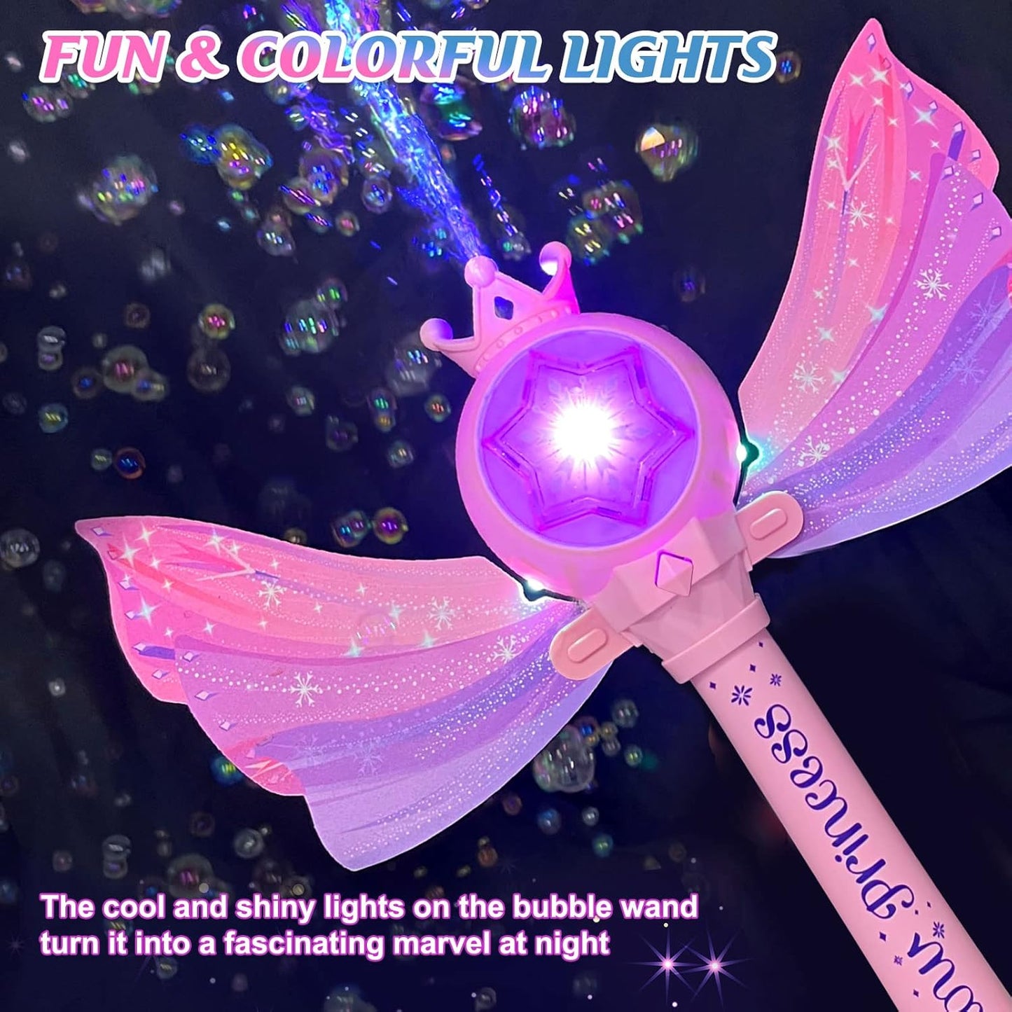 HotBubble Wands for Kids Girls - LED Light & Music Bubble Machine: 3 AA Batteries & 2 Bubble Solutions, Outdoor Party Birthday Toys for Toddlers, Gift for 3 4 5 6 7 8 Year Old Girls