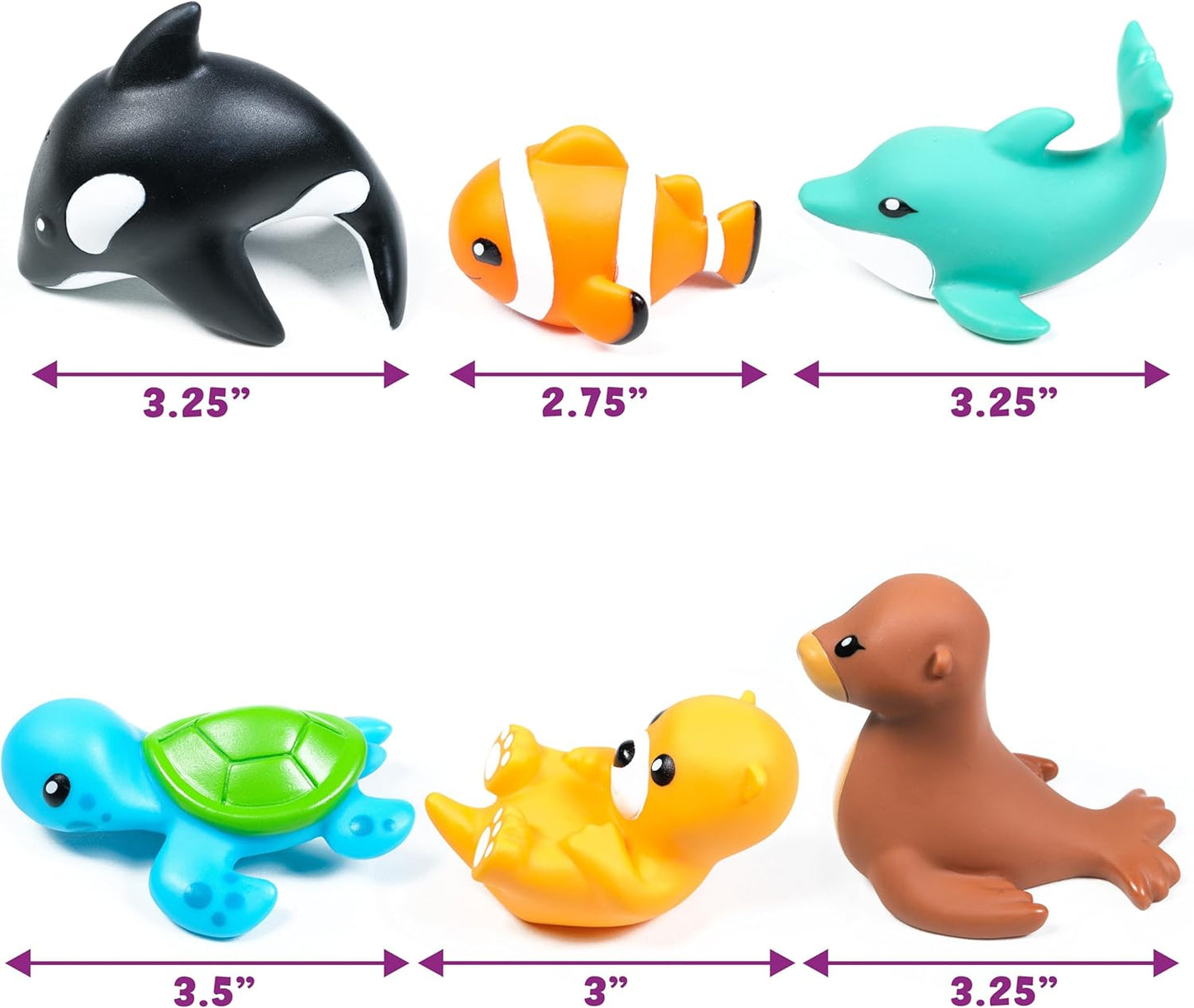 HotTub Works® Marine™ Mold Free Bath Toys, 6 Pack | Sealed, No Hole Bath Toys Design Keeps Moisture Out | Soft, Squeezable & Float on Water | Easy-Grip Baby & Toddler Bath Toy Set | Great Baby Pool Toys