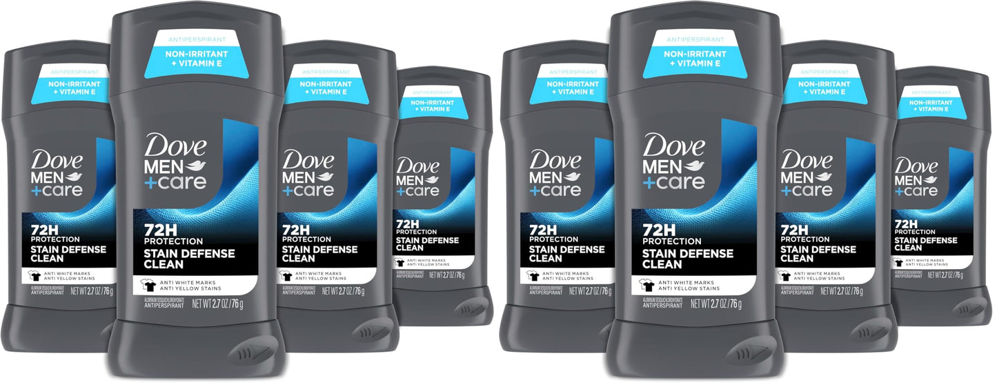 HotDove Men+Care Deodorant Stick 4 Count Stain Defense Clean for Men, Anti-white Marks & Anti-yellow Stains with 72-hour Sweat and Odor Protection 2.7 oz