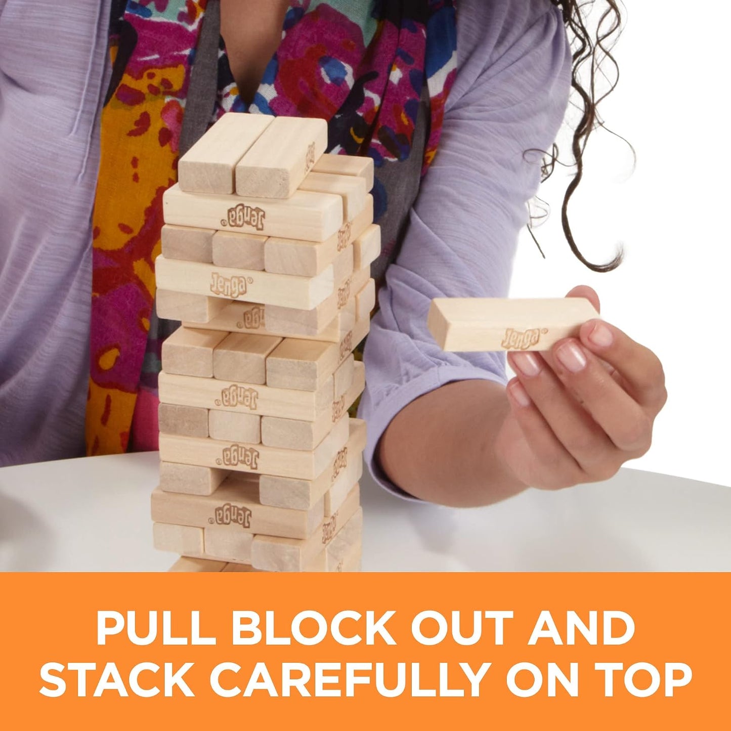 HotHasbro Gaming Jenga Wooden Blocks Stacking Tumbling Tower Game | Party Games for Kids & Families | Stocking Stuffers | Ages 6+ (Amazon Exclusive)