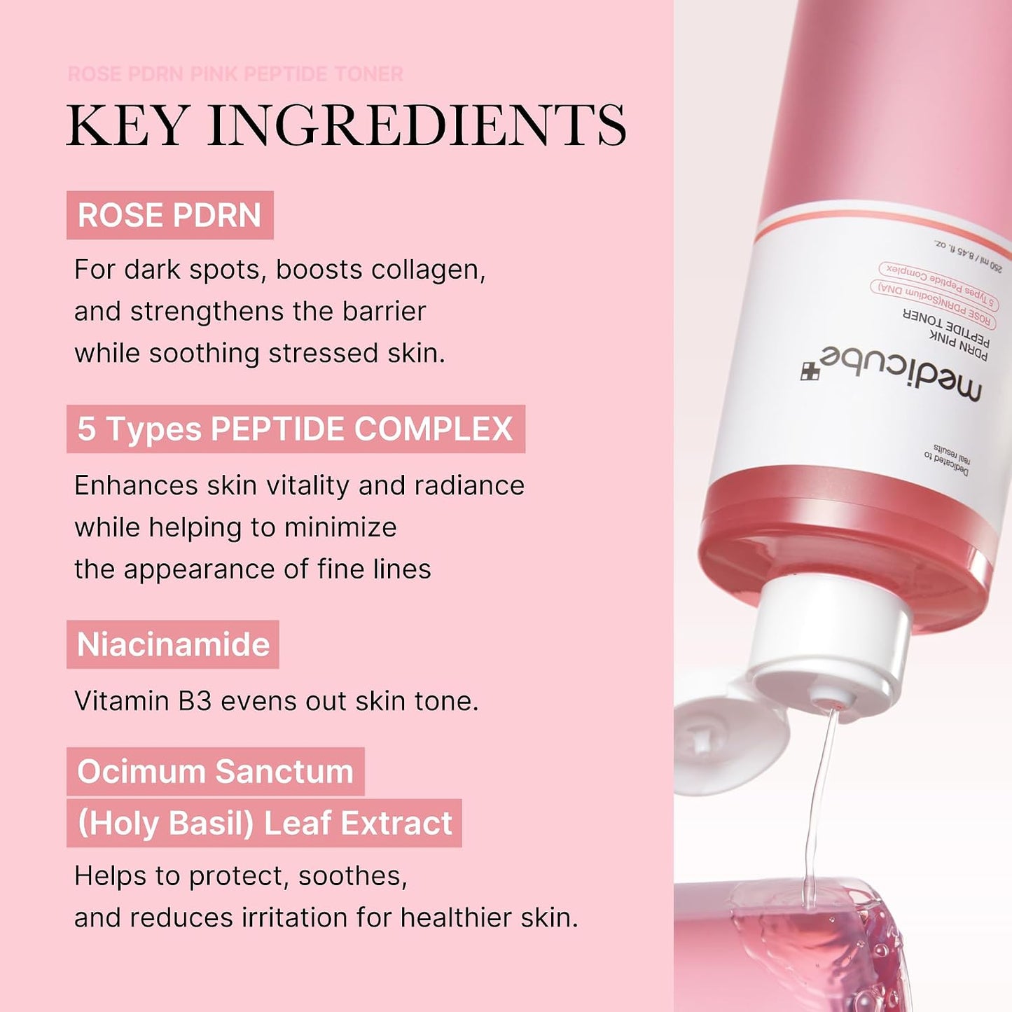Hotmedicube PDRN Toner Rose PDRN Peptide Toner | Lightweight & Watery Toner with Rose PDRN, Peptides, Niacinamide - For Soothing & Calming, Korean Skincare, 8.45 fl.oz