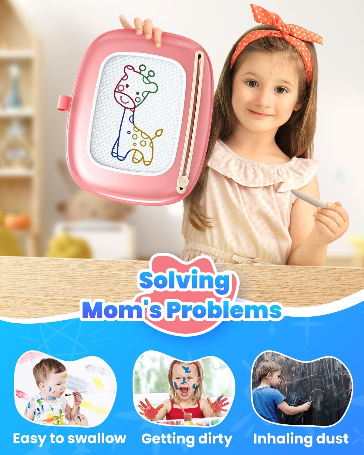 HotSeimome Magnetic Drawing Board, Toddler Girl Toys for 1-3 Year Old, Doodle Board Learning and Educational Kids Toys for 1 2 3 Year Old Baby Birthday GIF- Pink