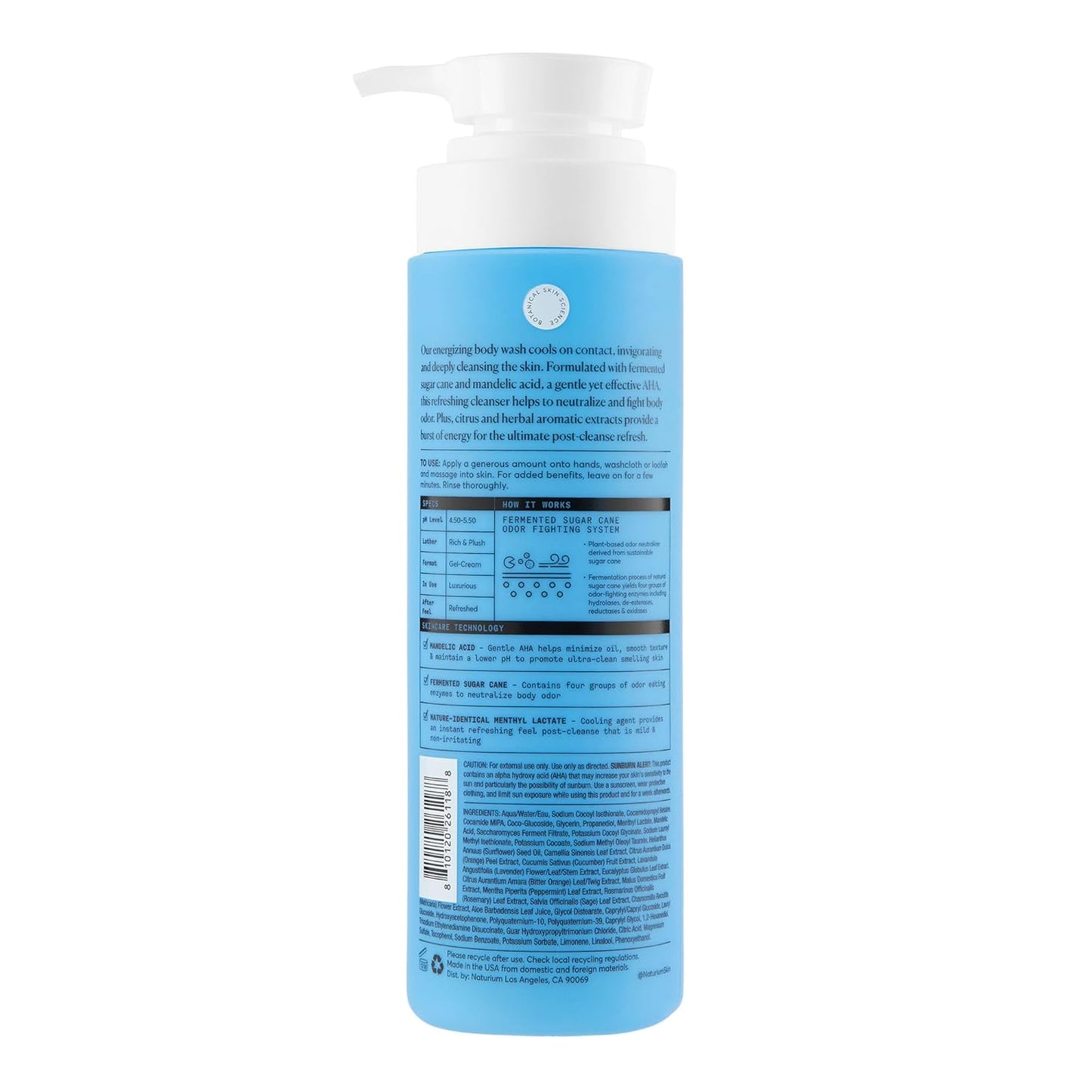 HotNaturium The Energizer Body Wash, Cooling & Refreshing Formula with Mandelic Acid, Deeply Cleanses & Neutralizes Body Odor, 16.9 oz