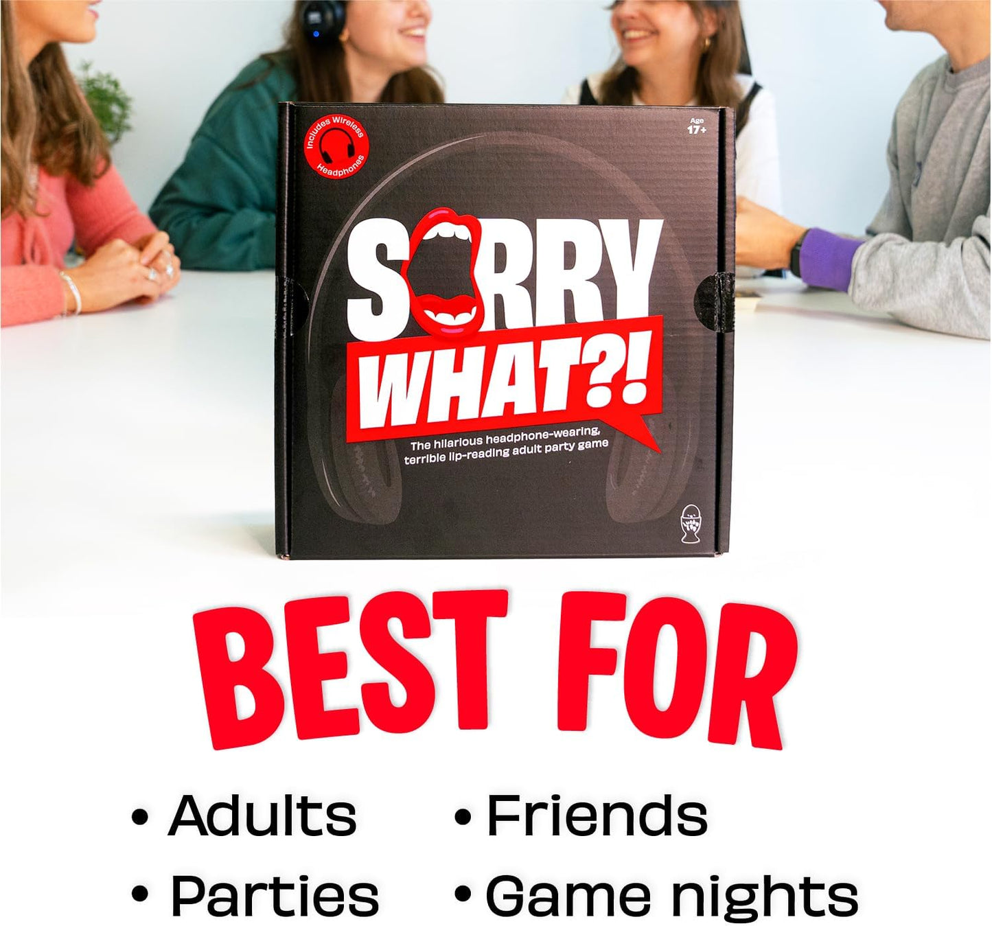 HotLucky Egg Sorry What - Award Winning Lip Reading Friends Party Game Based On The Headphone Challenge TikTok Trend - 2+ Players 40,000 Funny Word Phrase Combinations Card Game for Friends