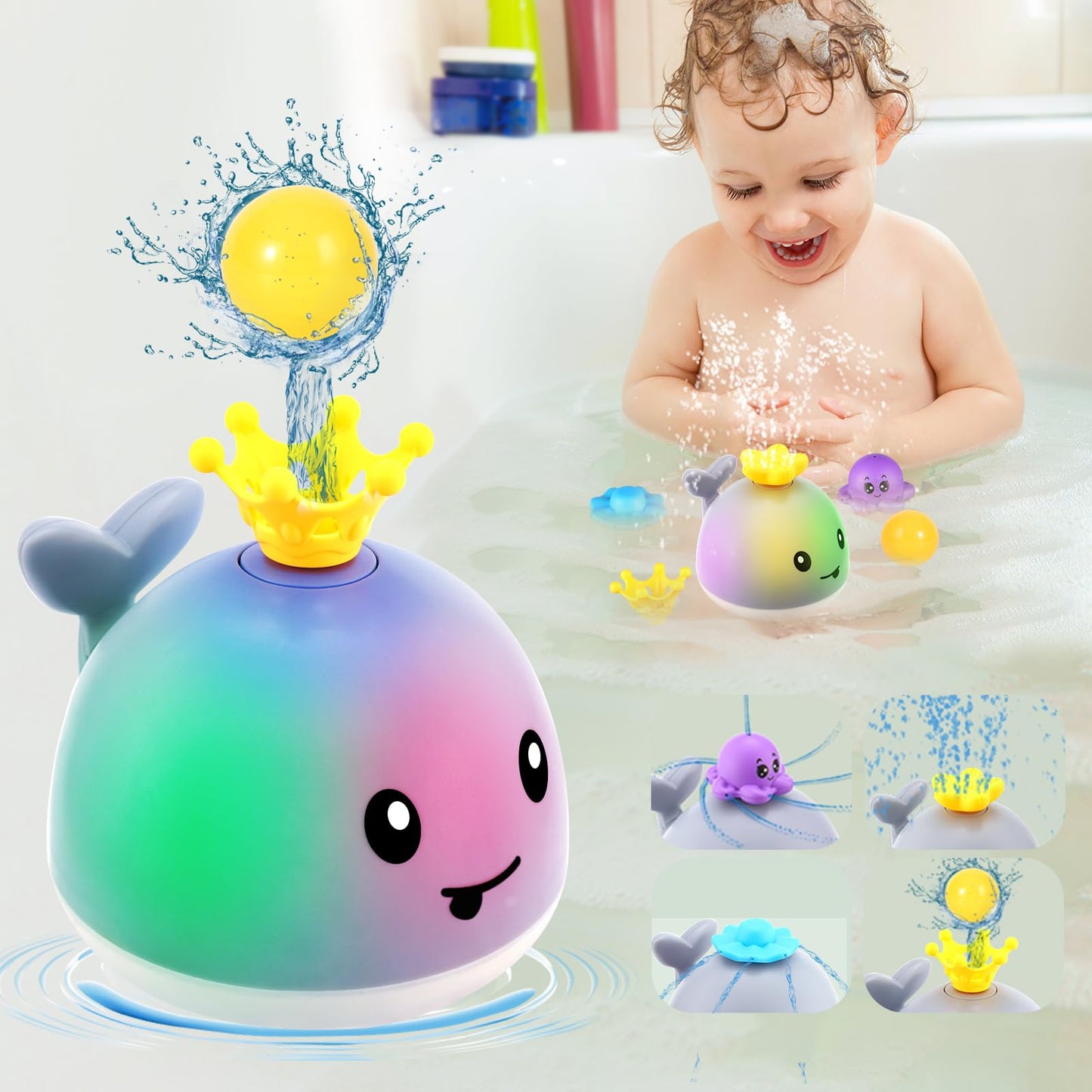 HotGigilli Bath Toys for Kids, Baby Bath Toys, Pool Water Toys for Toddlers, Babies Boy Girl Gifts, Light Up Whale Bath Toy Sprinkler, Birthday Bathtub Fountain Toy