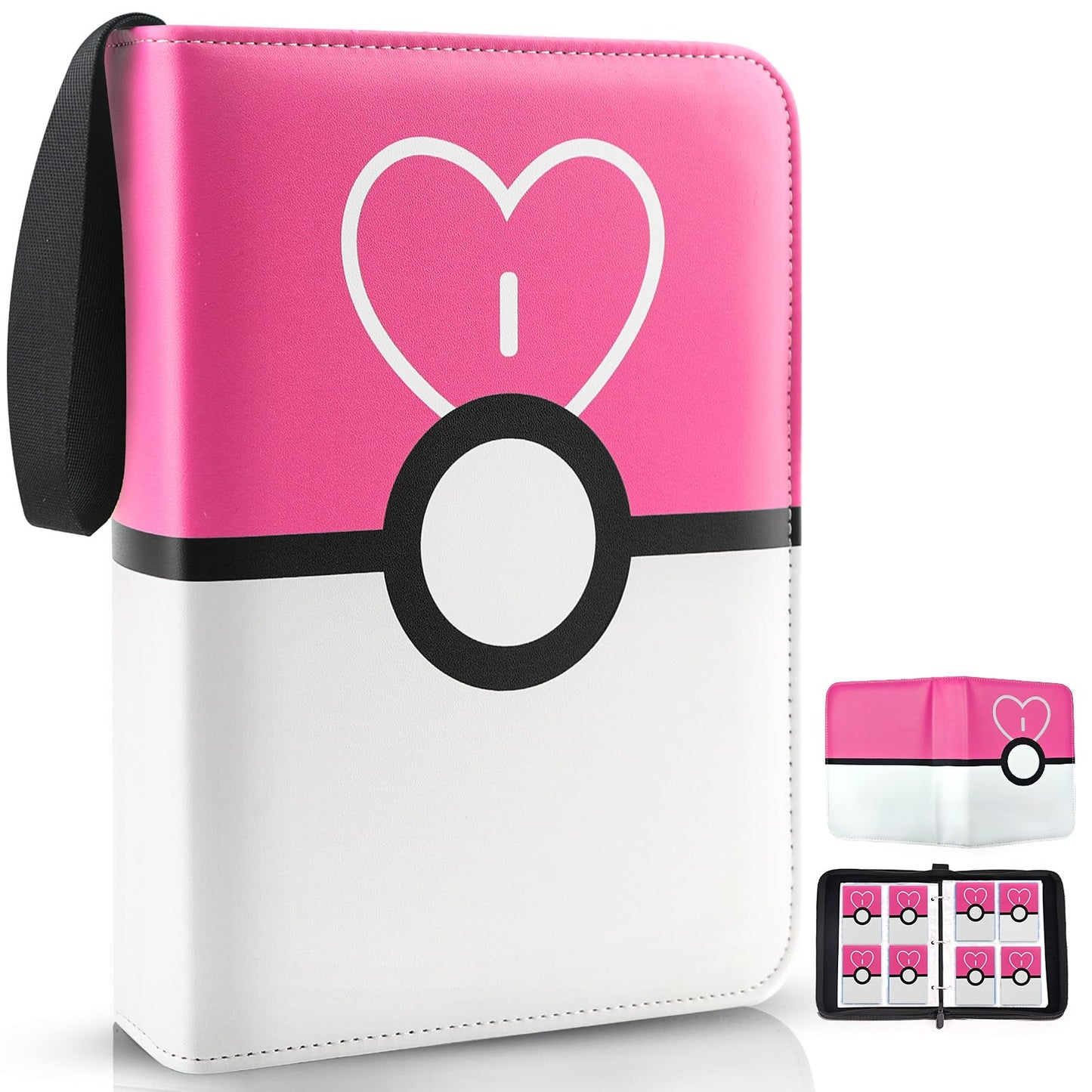 Hot Card Binder 4 Pocket, Trading Card Holder Fits 400 Cards With 50 Removable Sleeves, Portable Collection Card Ablum, Game Card Case book With Zipper for Gift, Red