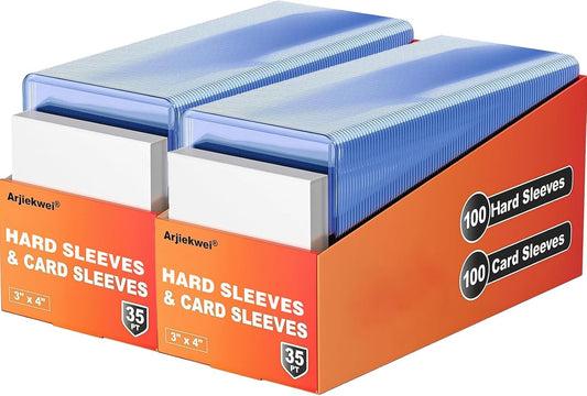 HotCard Sleeves Hard Plastic, Arjiekwei 3"X 4" Baseball Cards Protectors Plastic, Trading Card Holder for Trading Sports Baseball Football Game Cards (200 Hard Sleeve + 200 Soft Sleeves)