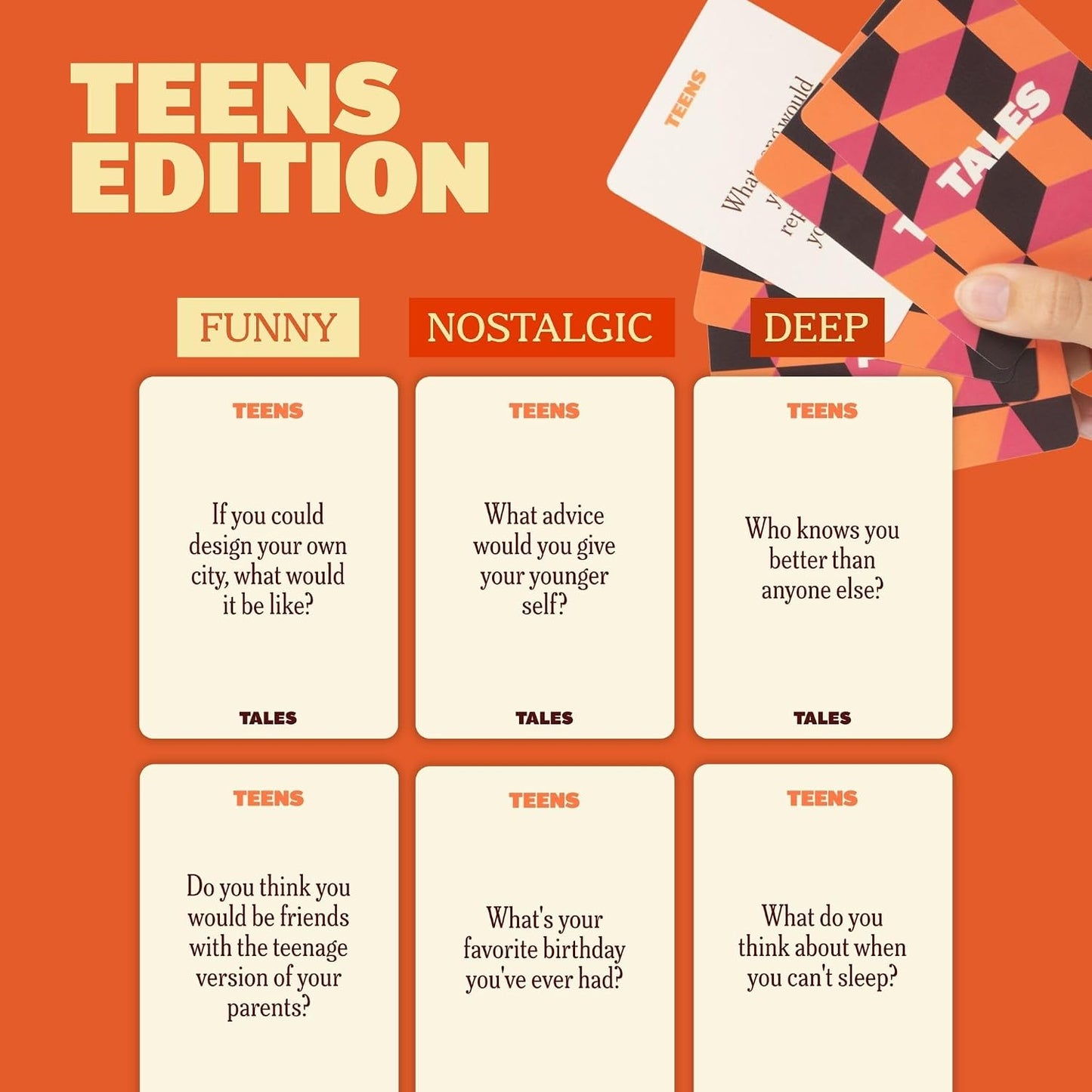 Hot TALES 150 Conversation Cards, Perfect for Dinners, Road Trips, Classrooms & Game Nights, Gifts & Gatherings, Conversation Starters to Spark Creativity