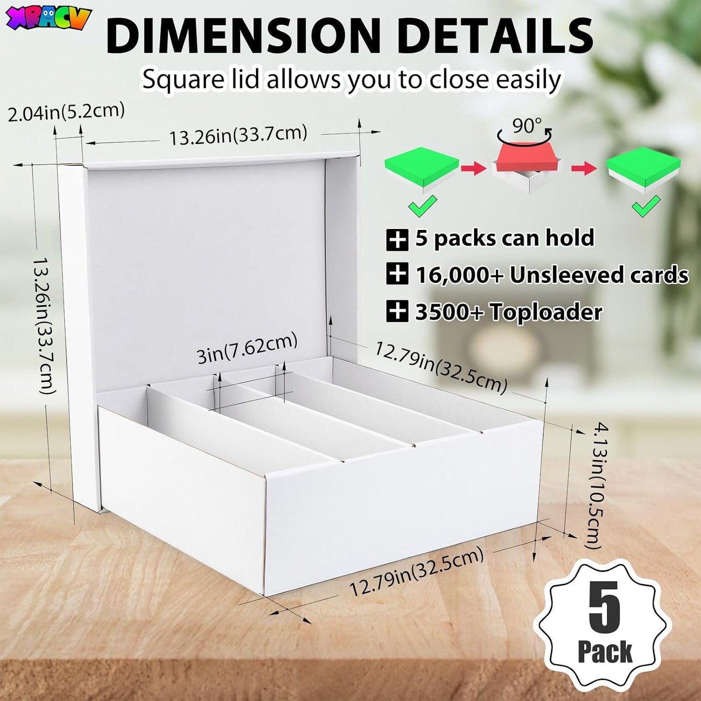 Hot 5-Pack Toploader Trading Card Storage Box, 4 Row 3200 Count White Cardboard Storage Box for Basketball/MTG/TCG/Sports/Game Cards Organizer and Collection