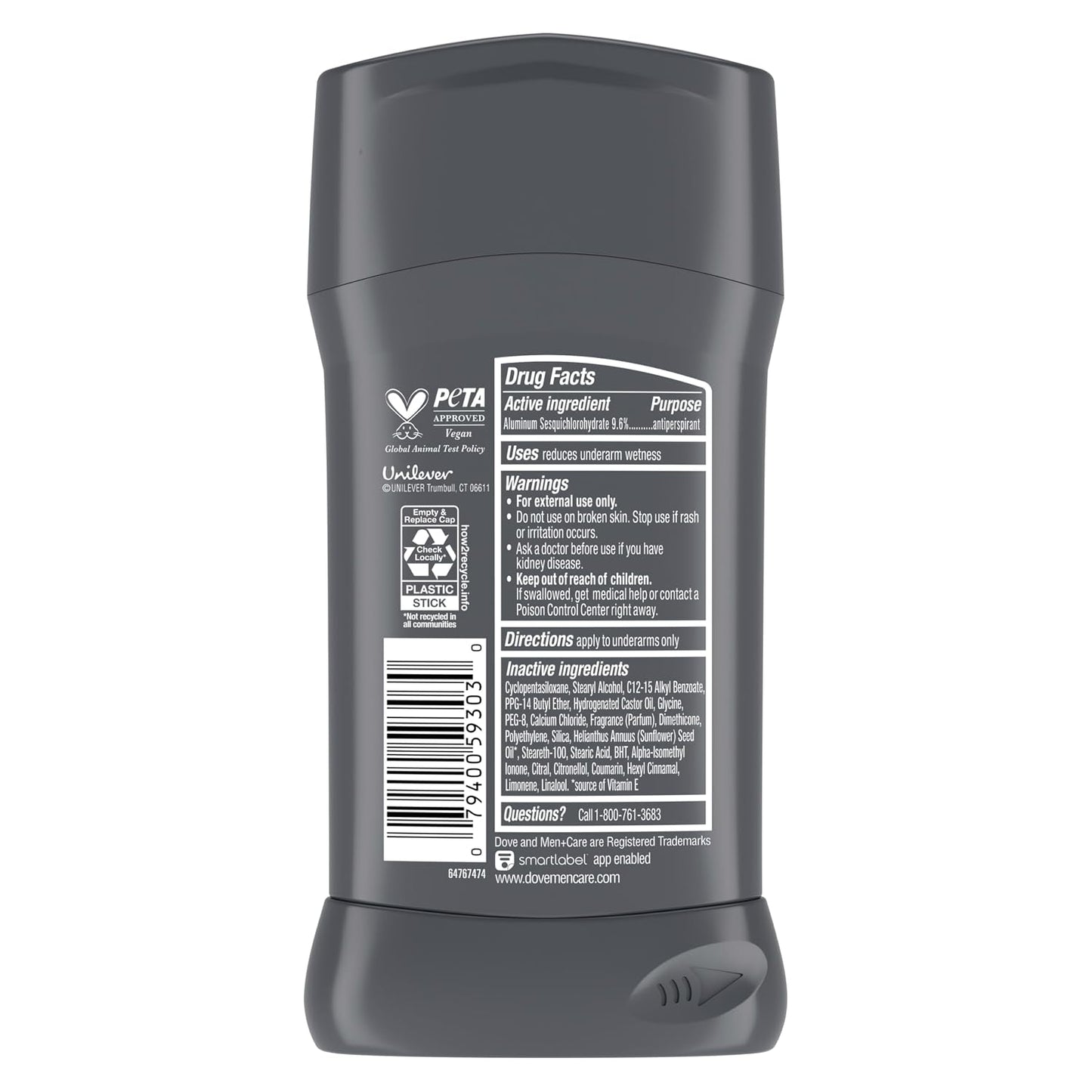 HotDove Men+Care Deodorant Stick 4 Count Stain Defense Clean for Men, Anti-white Marks & Anti-yellow Stains with 72-hour Sweat and Odor Protection 2.7 oz