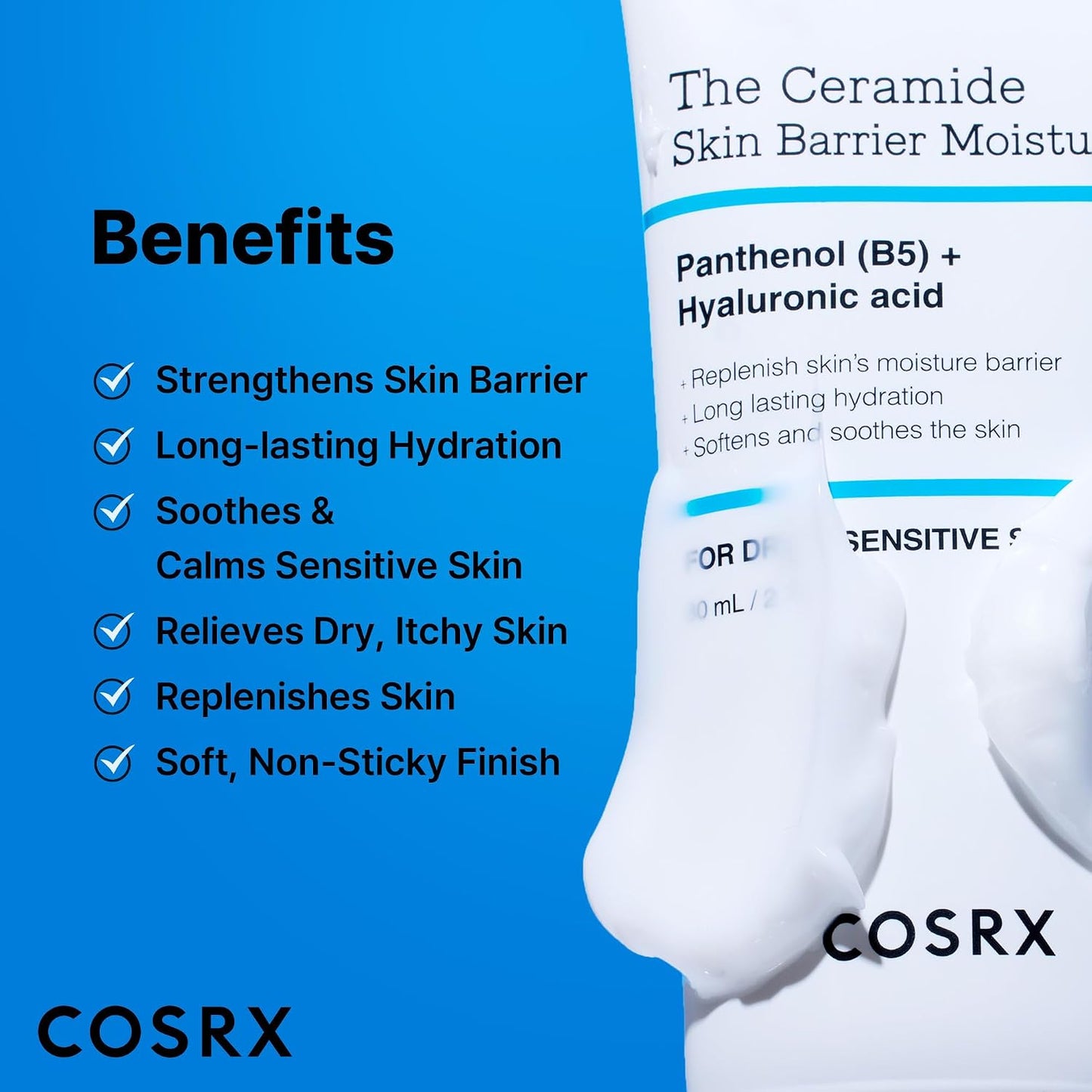 HotCOSRX Ceramide Skin Barrier Moisturizer for Face with 7 Ceramides, Hyaluronic Acid & Panthenol, Barrier Repair Face Cream for Dry & Sensitive Skin, 2.7 oz, Korean Face Moisturizer, Korean Skin Care