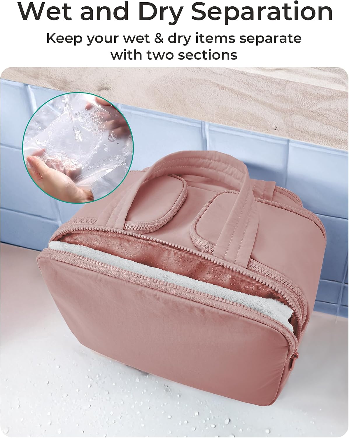 HotBAGSMART Travel Toiletry Bag, Lightweight Large Wide-open Travel Bag for Women, Puffy Cosmetic Makeup Bag Organizer with Handle for Accessories,Essentials, Toiletries, Dark Pink