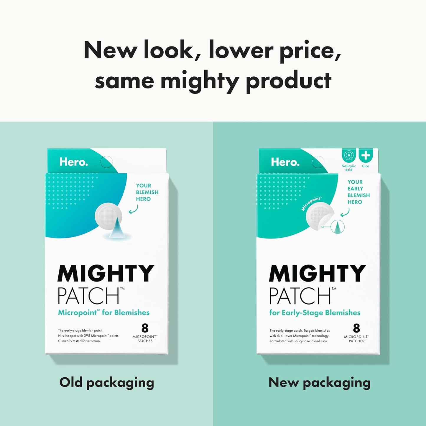 HotMighty Patch Hero Cosmetics Micropoint Acne Pimple Patches, 8 Ct | For Early Stage Zits & Hidden Blemishes; Hydrocolloid with Salicylic Acid, Niacinamide, Cica; 395 Micropoints; Acne Stickers