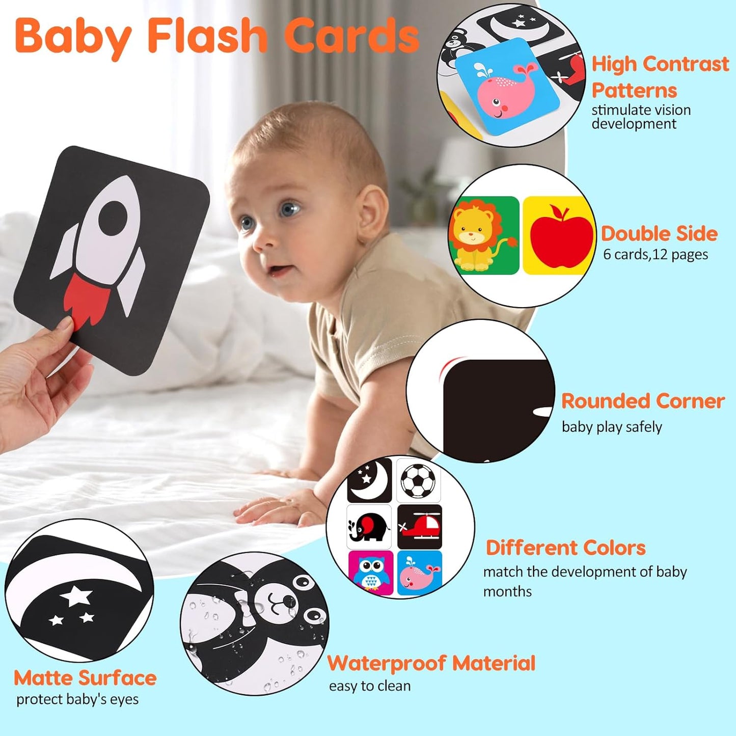 Hot Black and White High Contrast Baby Books Flash Cards Tummy Time Mirror Toys Newborn Toys 0 6 Months Brain Development Infant Stimulating Sensory Toy 0-3 3-6 2 4 5 Month Old Essential