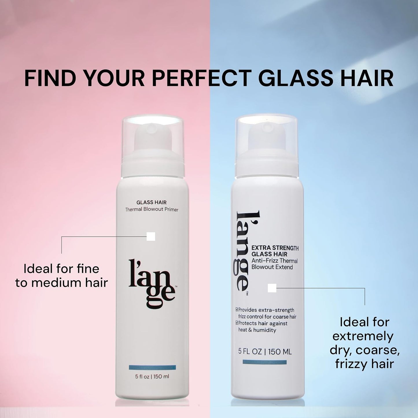 HotL'ANGE HAIR Glass Hair Heat Protectant Spray | Anti-Frizz Blow Dry Mist | Long Lasting Hold & Shine | Humidity Protection | Thermal Heat Protection Spray | Lightweight Blow Out Primer, 5 fl oz Bottle