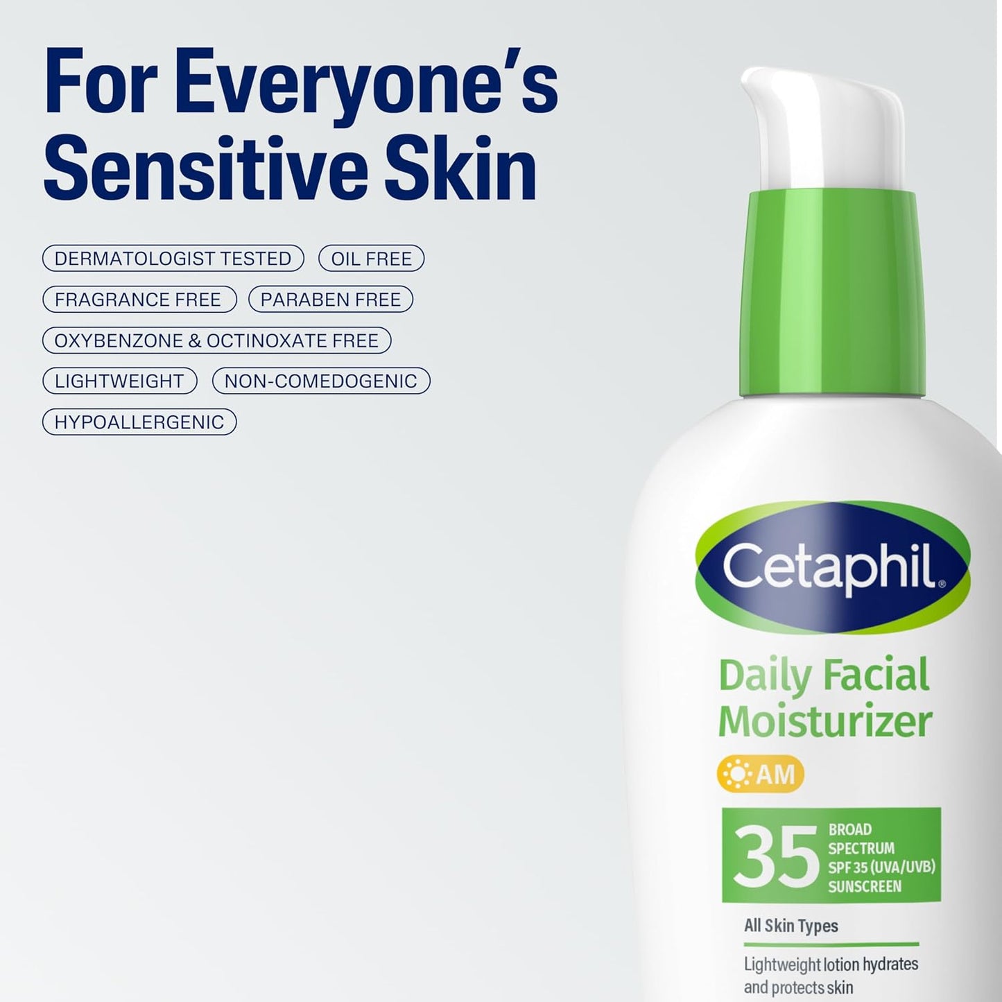 HotCetaphil Face Moisturizer, Daily Oil Free Facial Moisturizer with SPF 35, For Dry or Oily Combination Sensitive Skin, Fragrance Free Face Lotion