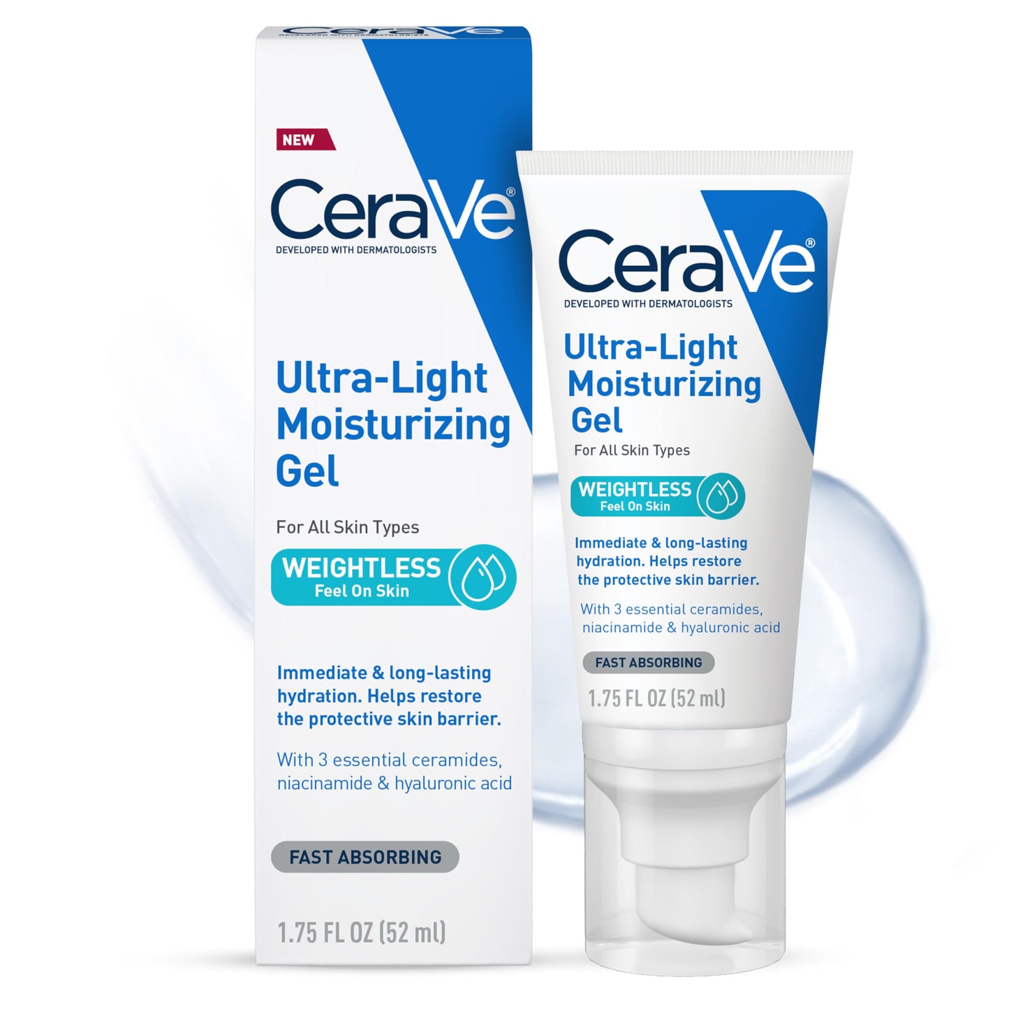 HotCeraVe Ultra-Light Moisturizing Gel, Hydrating Gel Face Moisturizer For Men & For Women with Ceramides, Niacinamide, Hyaluronic Acid, Fragrance Free, Oil-Free, Mattifying Moisturizer, 1.75 FL Oz