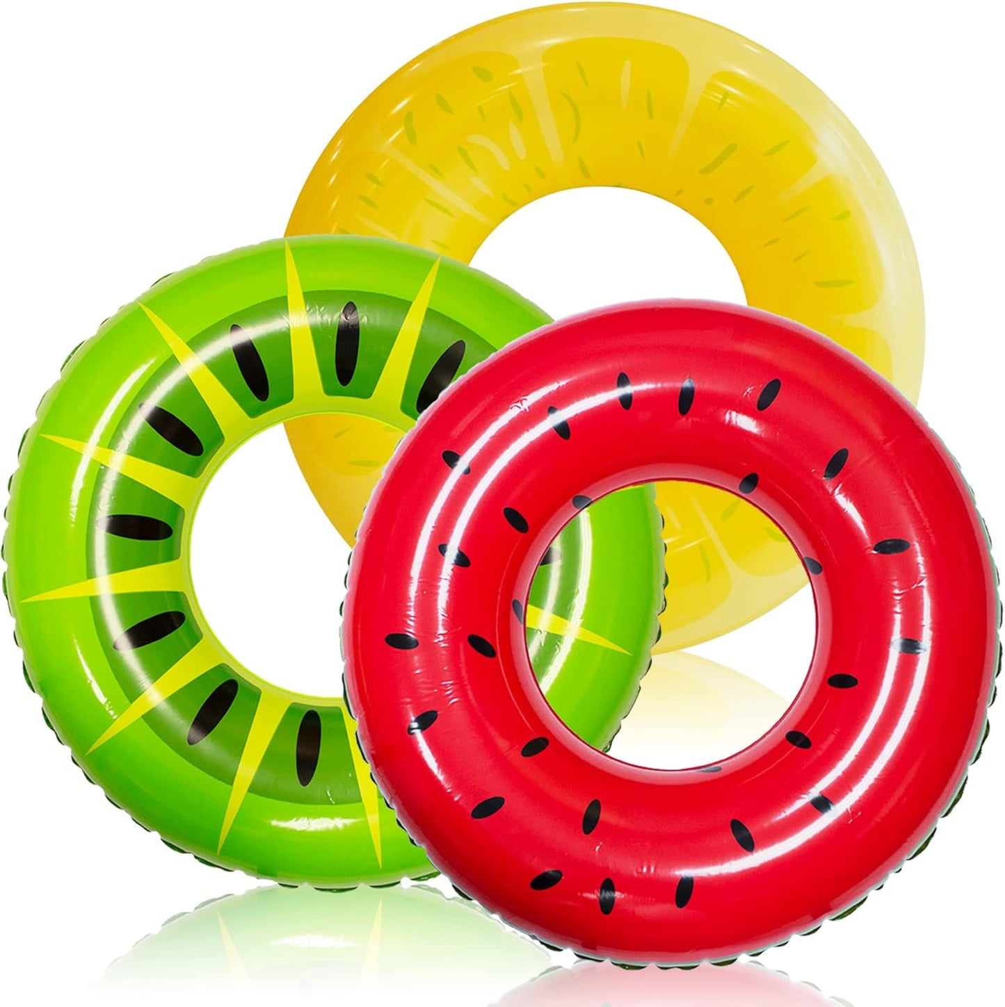 HotJOYIN Inflatable Swim Tube Raft (3 pack) with Summer Fruits Painting, Pool Toys for Swimming Pool Party Decorations